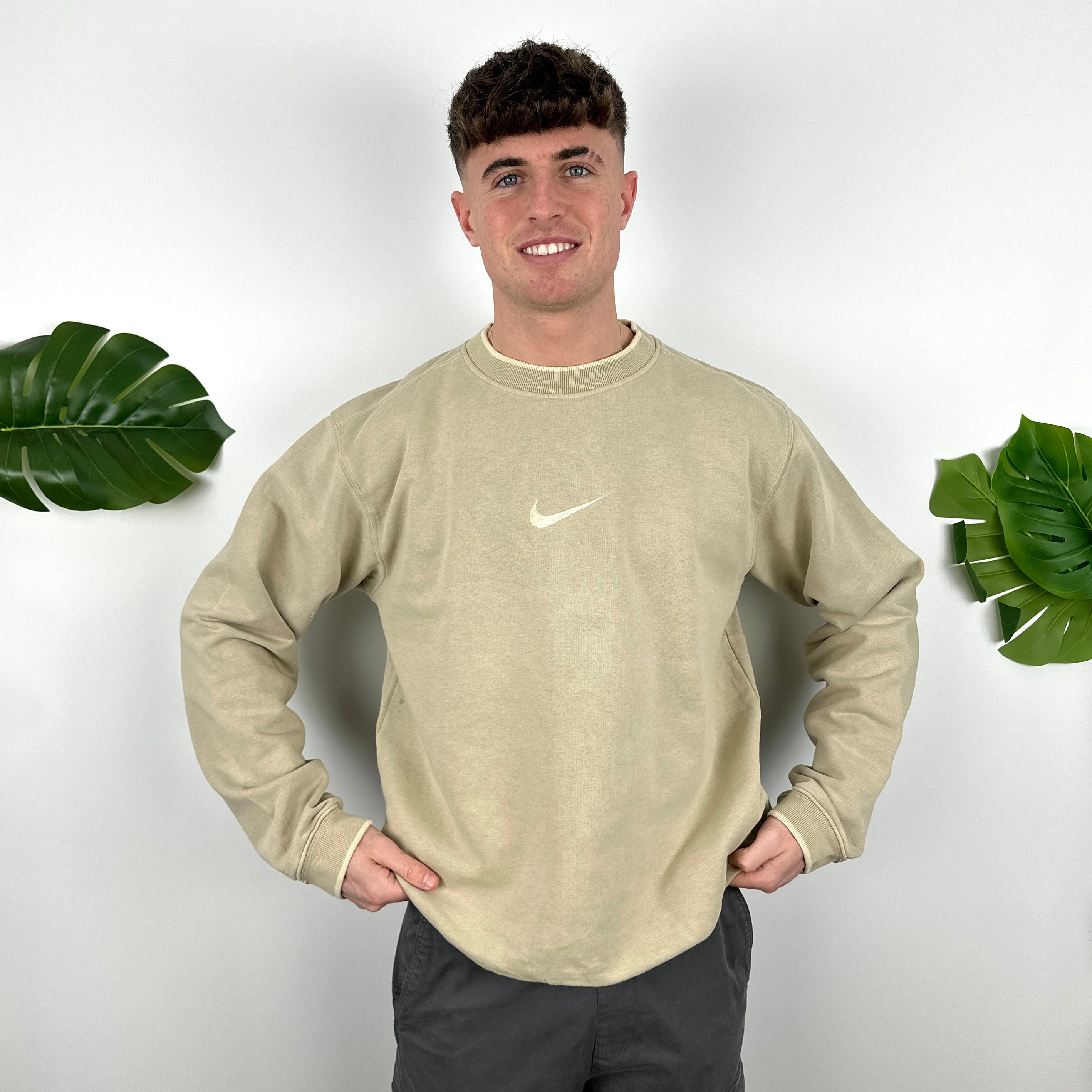 Nike RARE Tan Brown Embroidered Swoosh Sweatshirt (L)