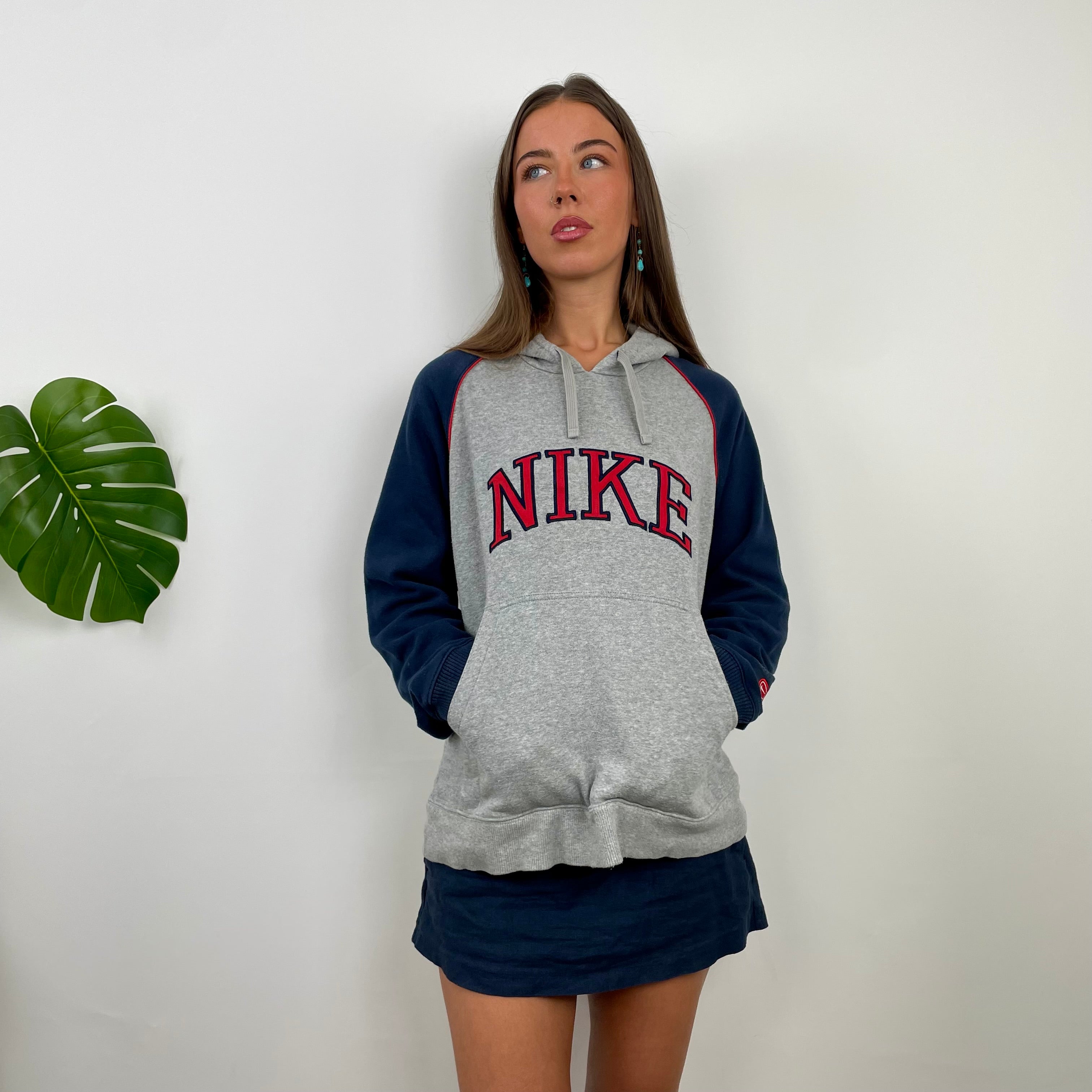 Nike Grey Embroidered Spell Out Hoodie (S)