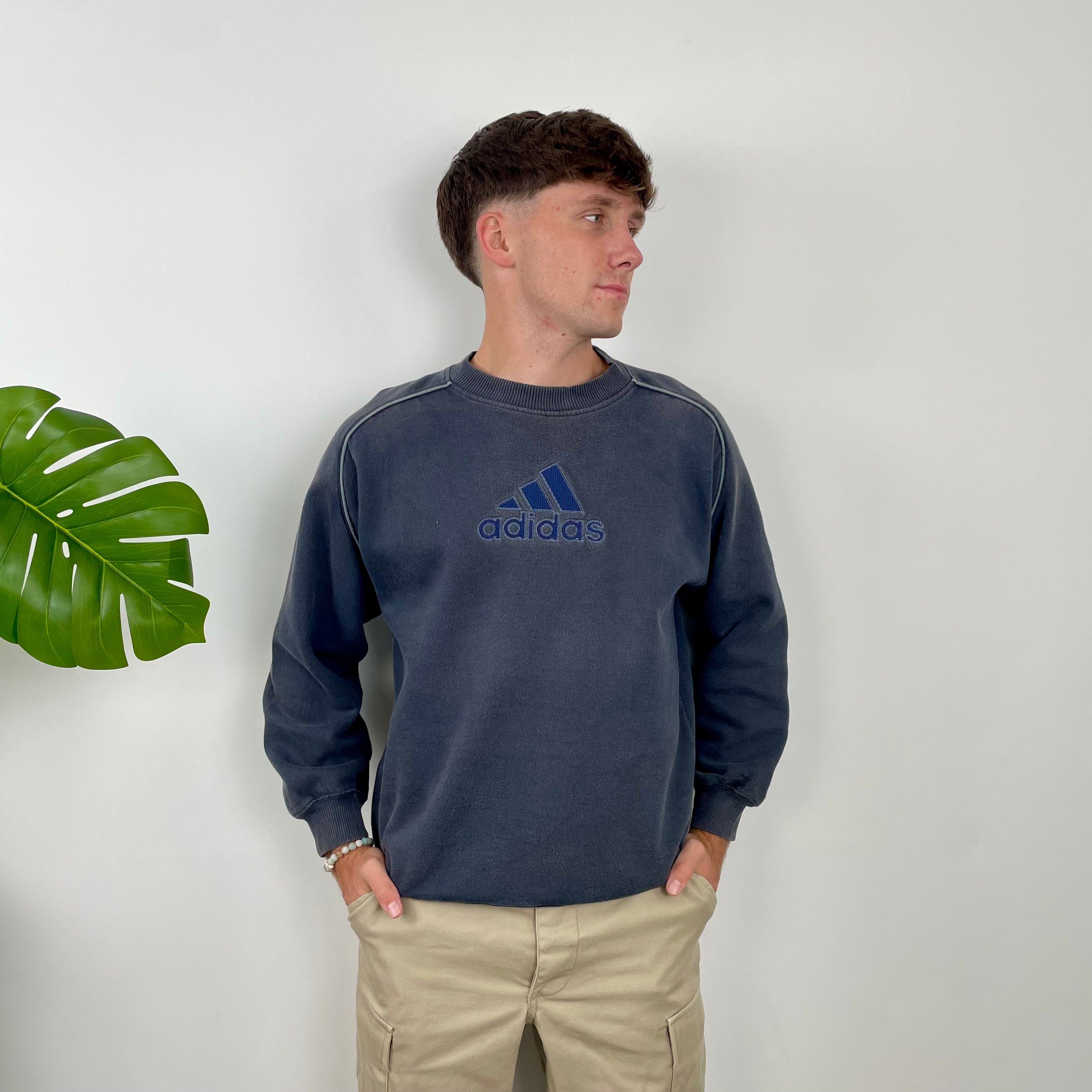 Adidas Navy Embroidered Spell Out Sweatshirt (L)