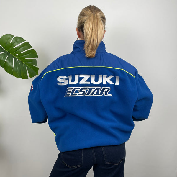 Suzuki Racing Blue Embroidered Spell Out Zip Up Fleece Jacket (XXL)