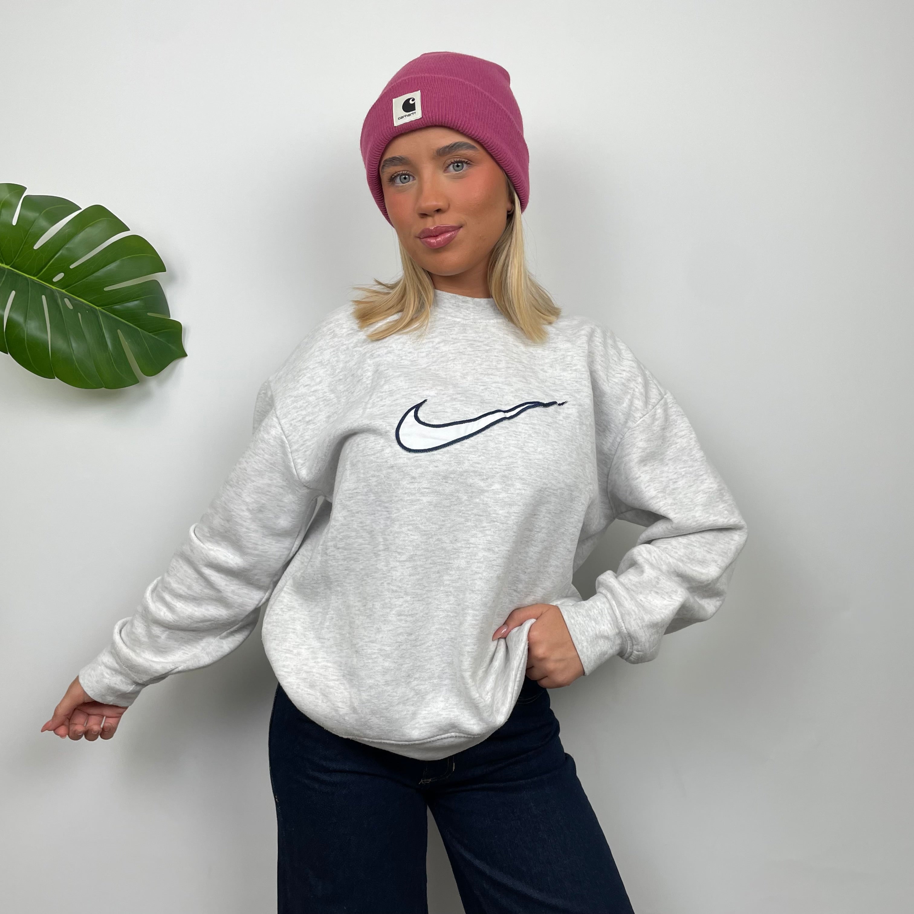 Nike Grey Embroidered Swoosh Sweatshirt (S)