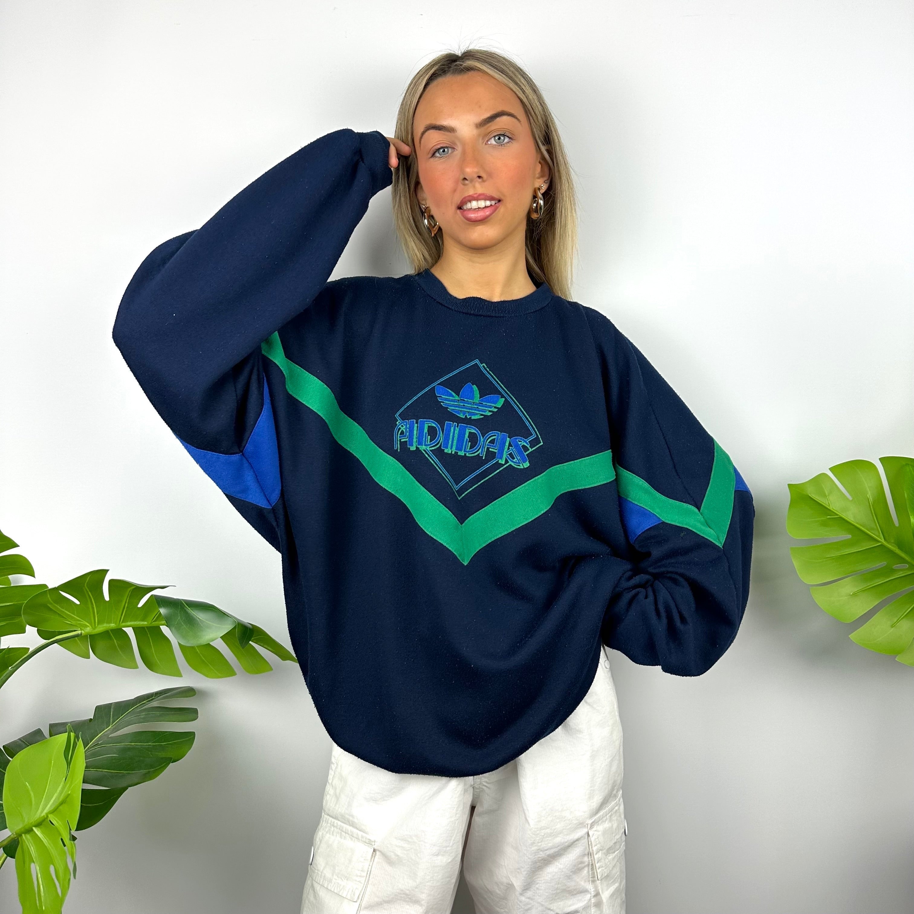 Adidas Navy Colour Block Spell Out Sweatshirt (M)