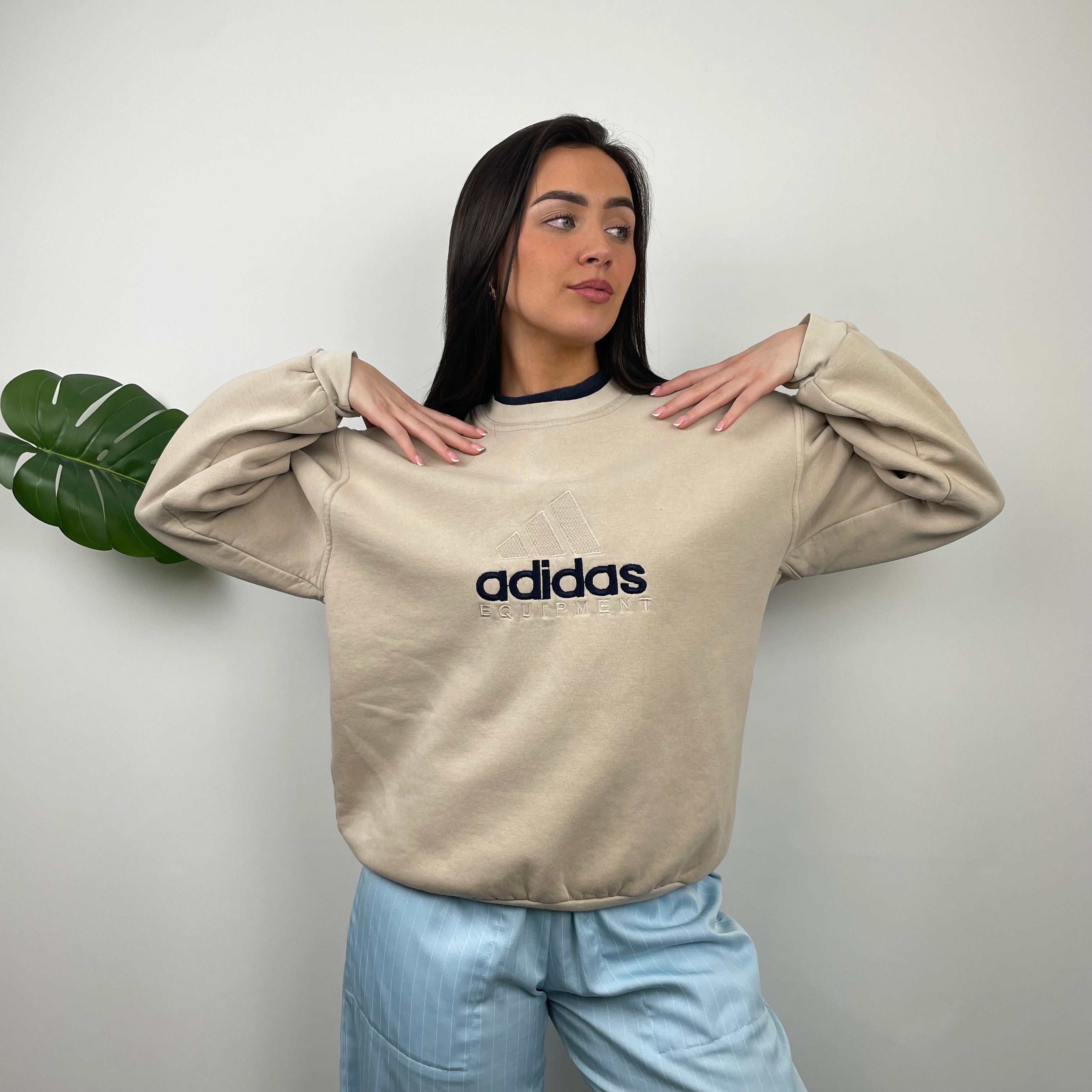 Adidas Equipment RARE Tan Beige Embroidered Spell Out Sweatshirt (M)