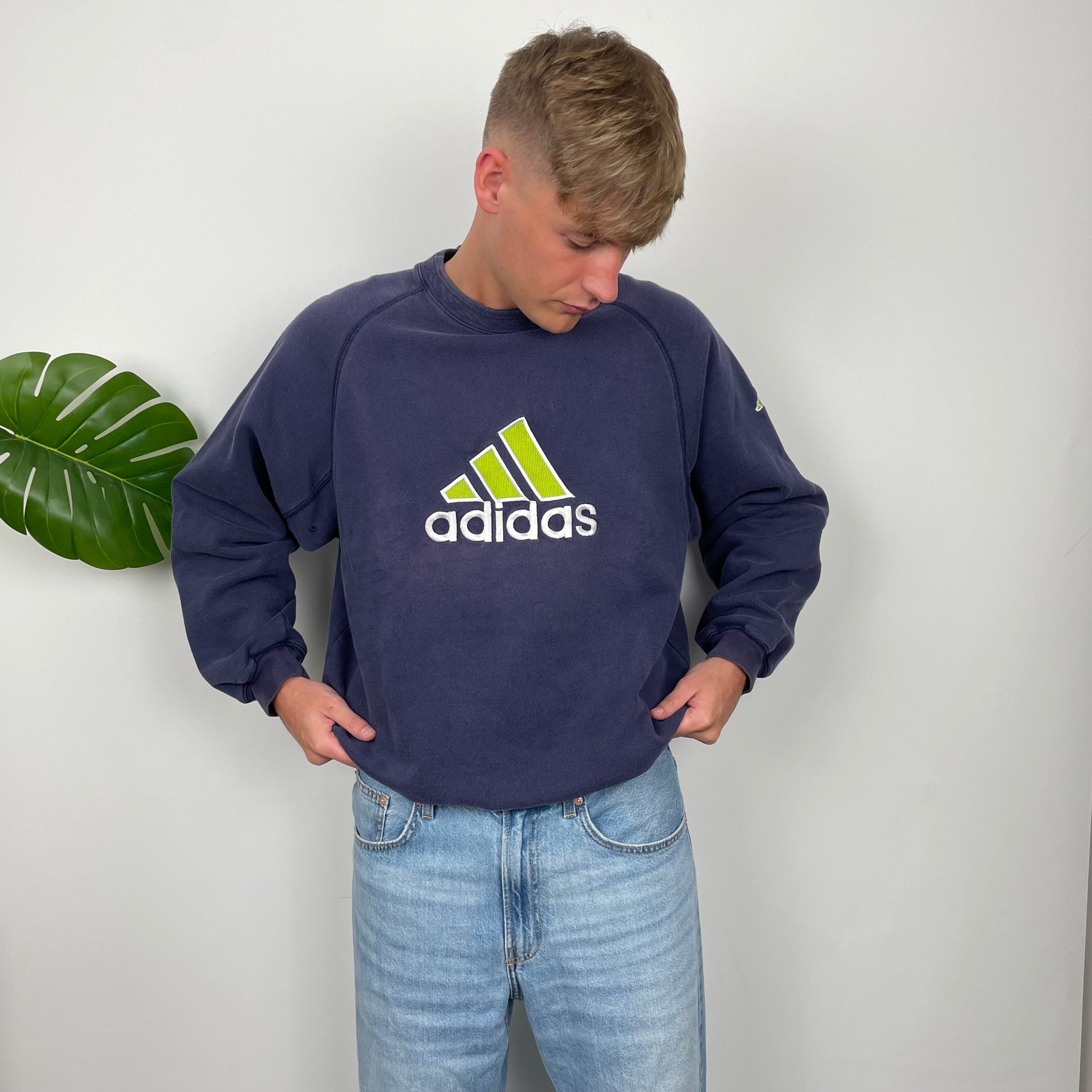 Adidas Navy Embroidered Spell Out Sweatshirt (L)