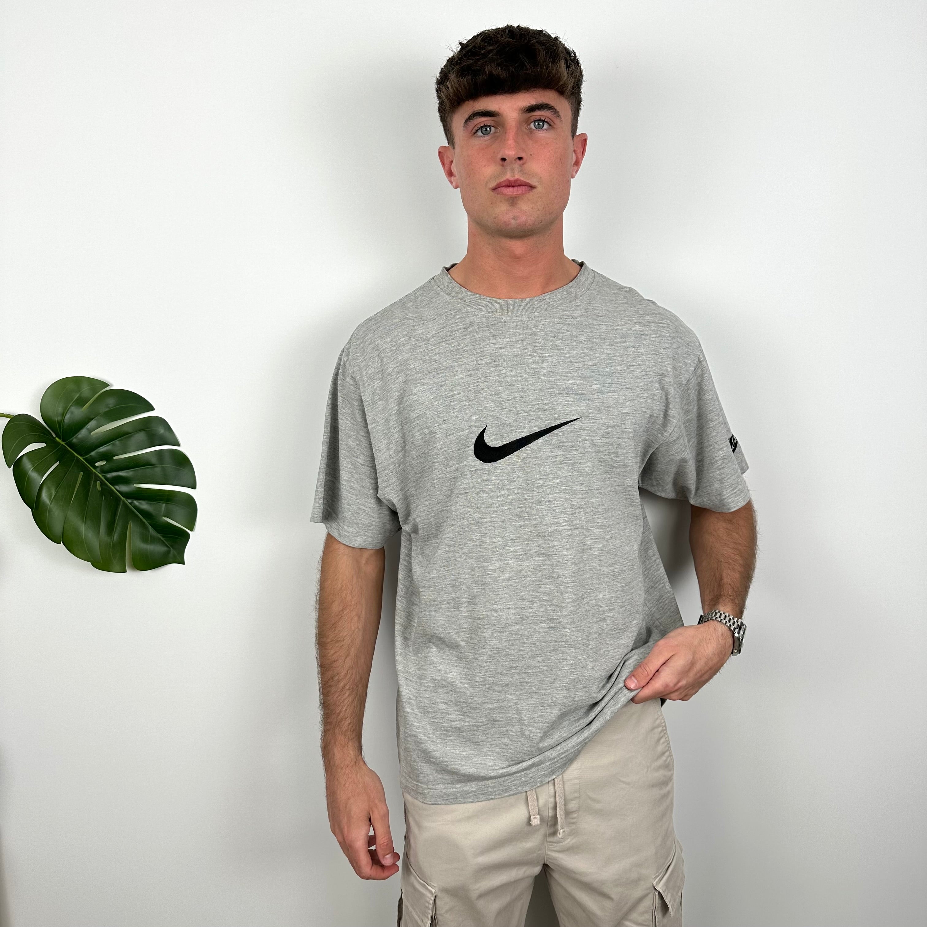 Nike RARE Grey Embroidered Swoosh T Shirt (M)