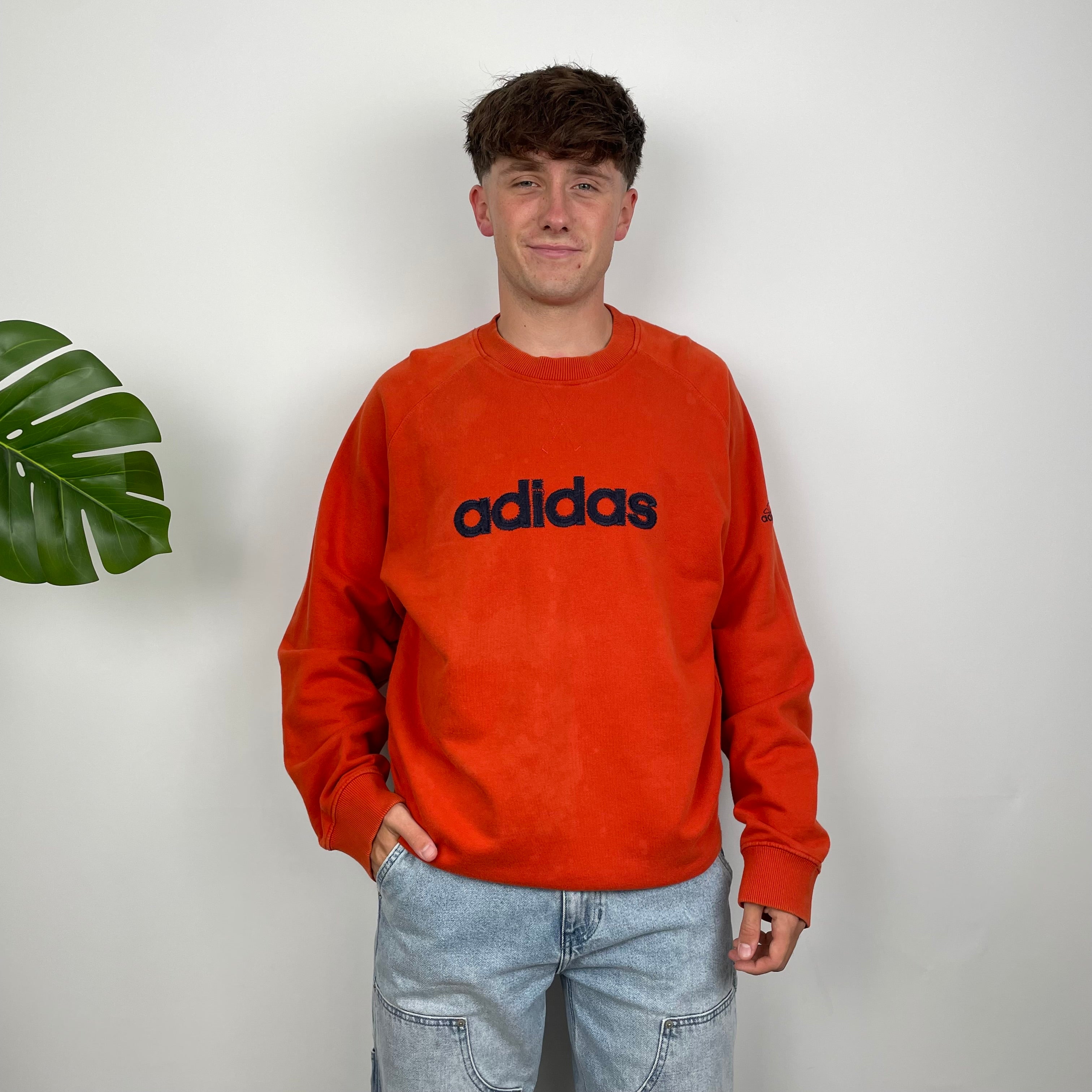 Adidas Orange Embroidered Spell Out Sweatshirt (XL)