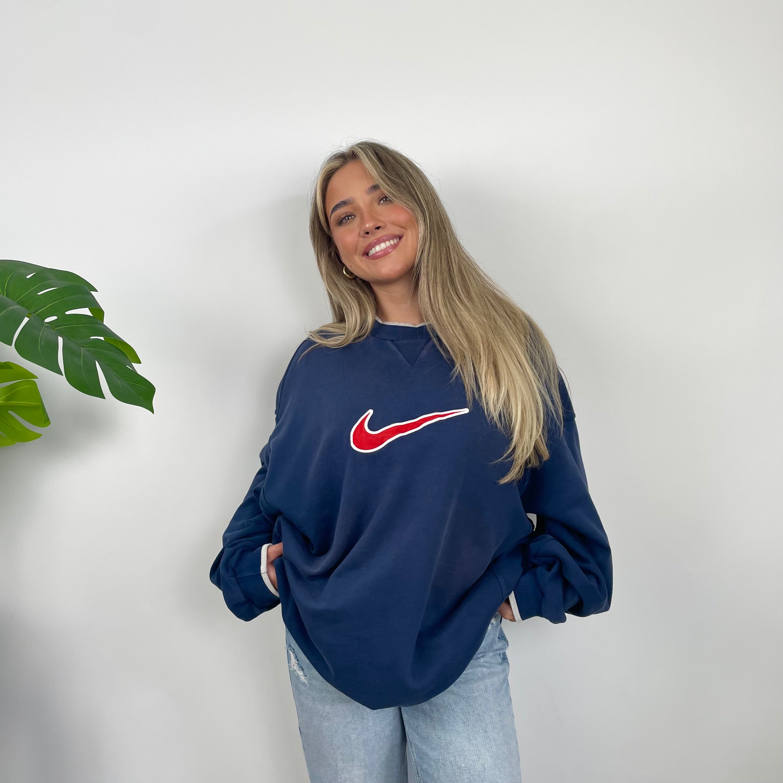 Nike Blue Embroidered Swoosh Sweatshirt (XXL)