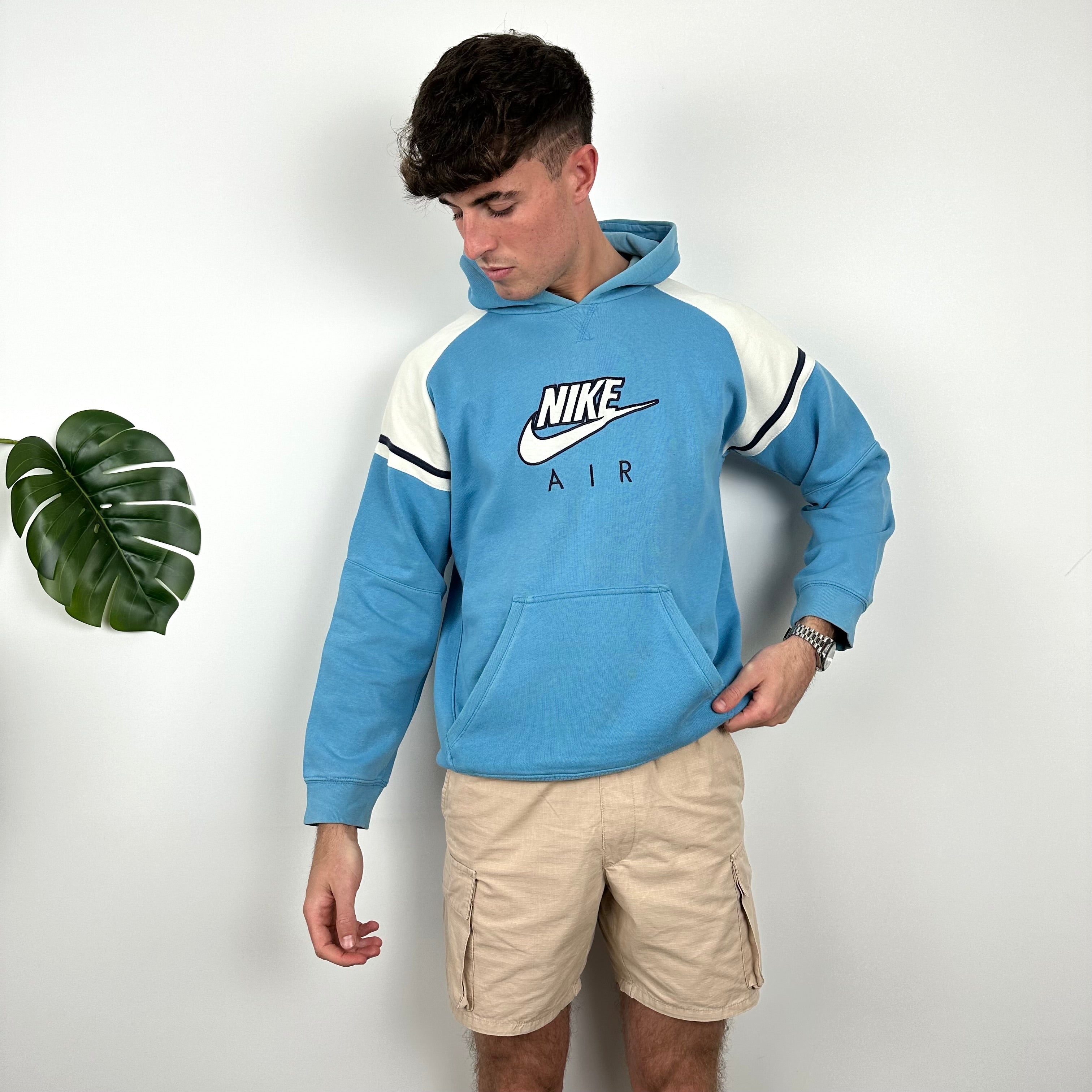 Nike Air RARE White & Baby Blue Embroidered Spell Out Hoodie (L)