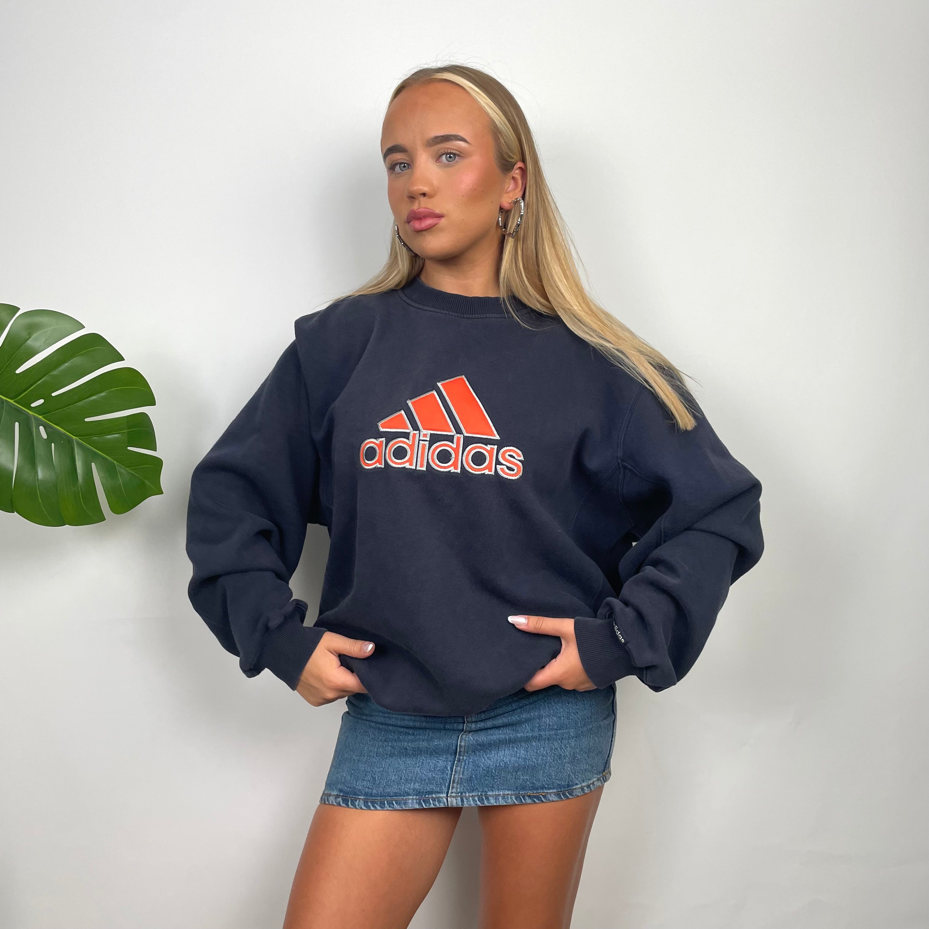 Adidas Navy Embroidered Spell Out Sweatshirt (L)