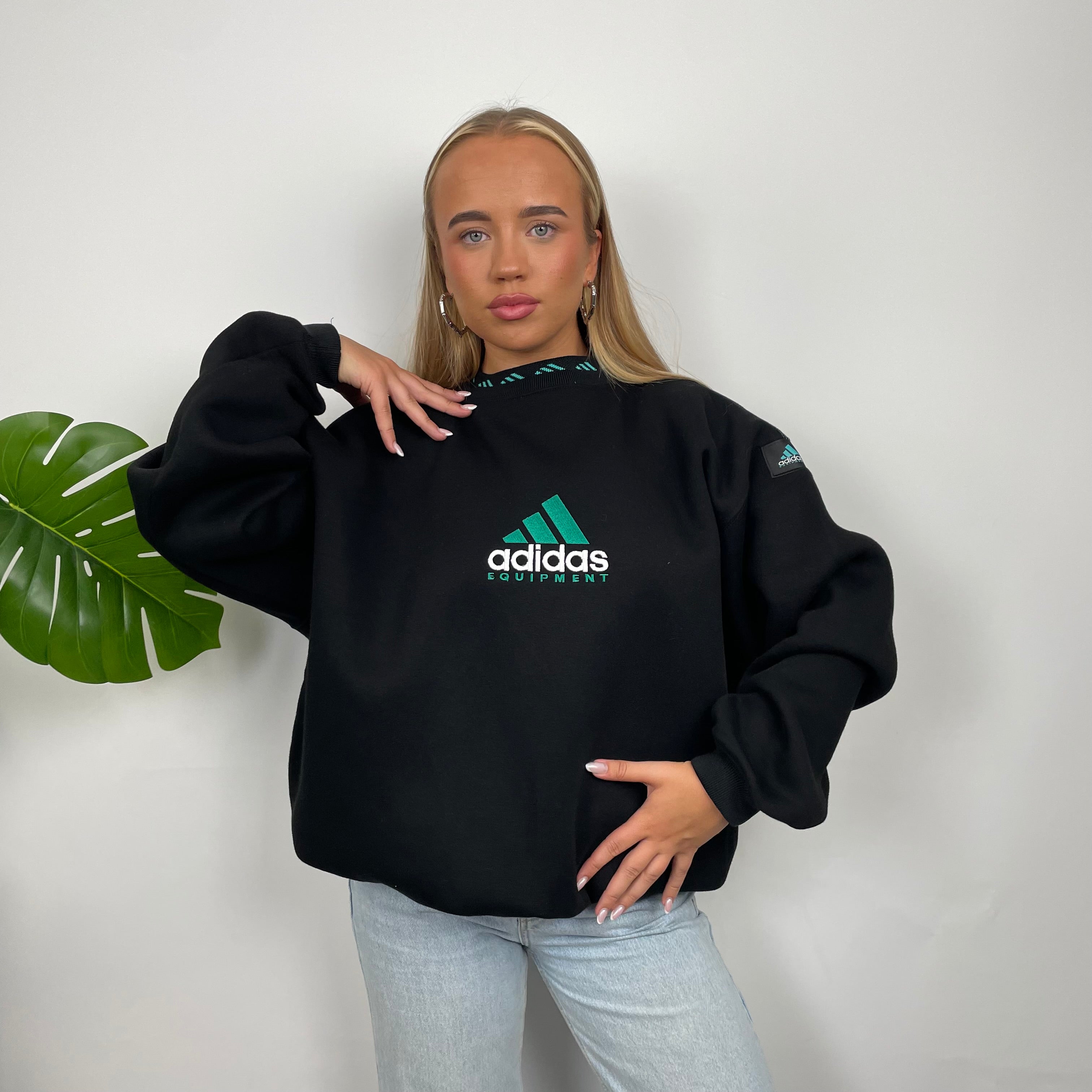 Adidas Equipment Black Embroidered Spell Out Sweatshirt (M)