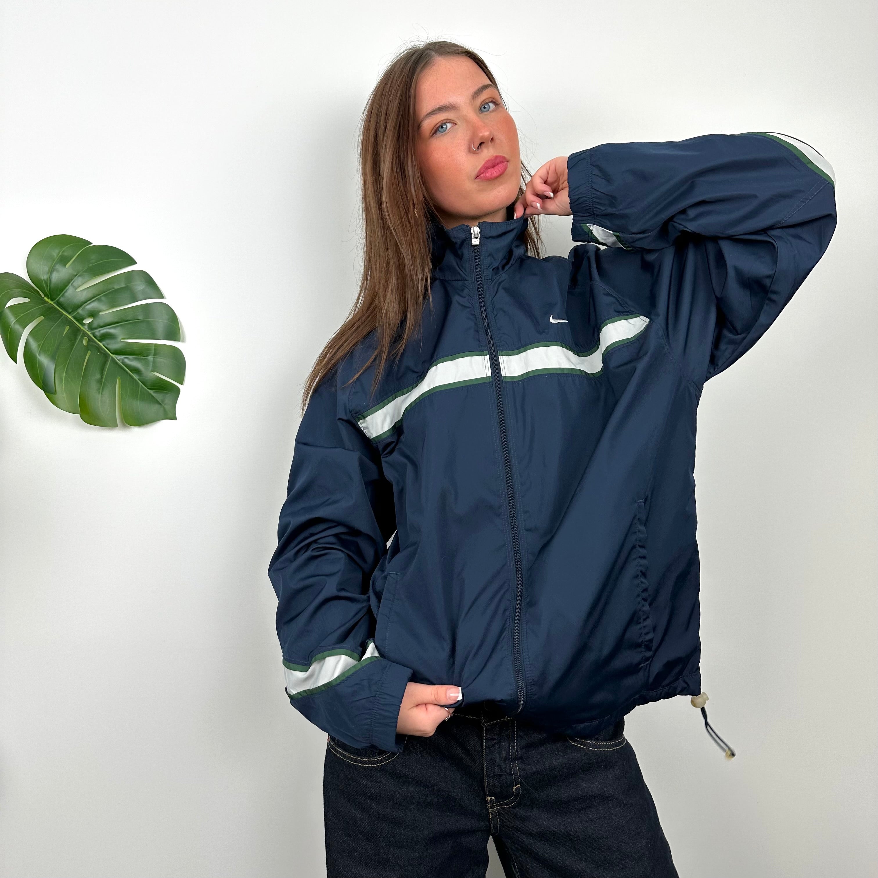 Nike Navy Embroidered Swoosh Windbreaker Jacket (M)