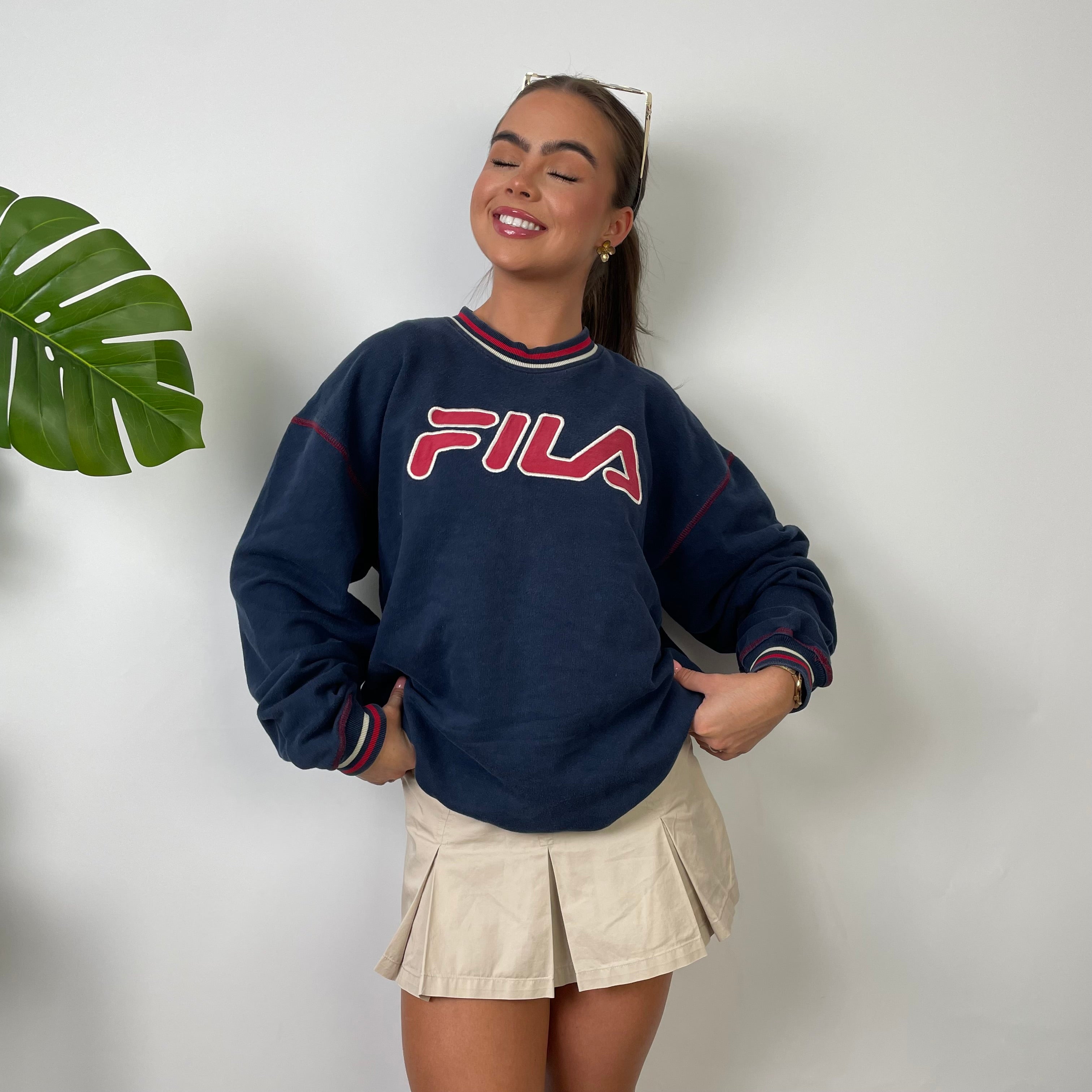 FILA Navy Embroidered Spell Out Sweatshirt (M)