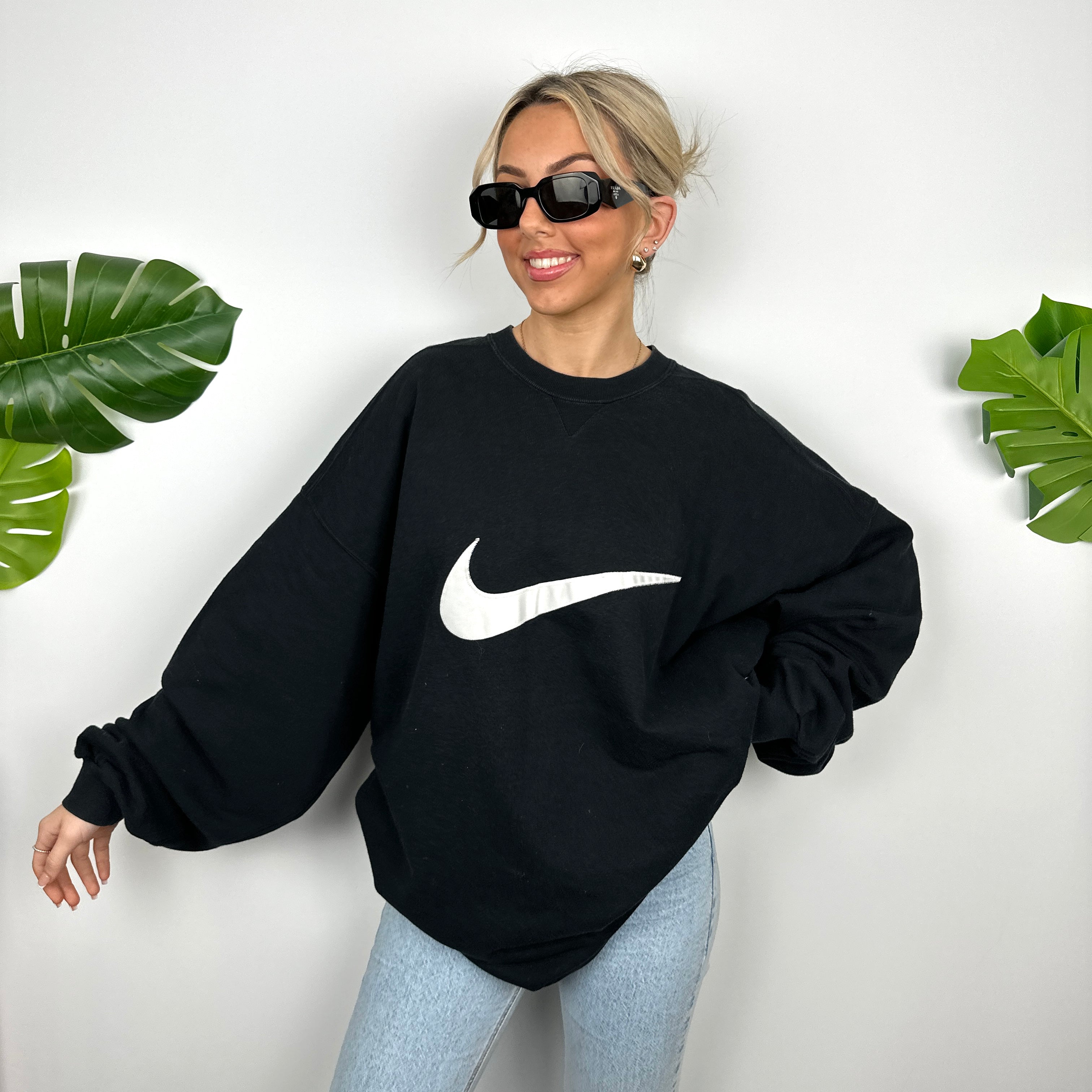 Nike Black Embroidered Swoosh Sweatshirt (XXL)