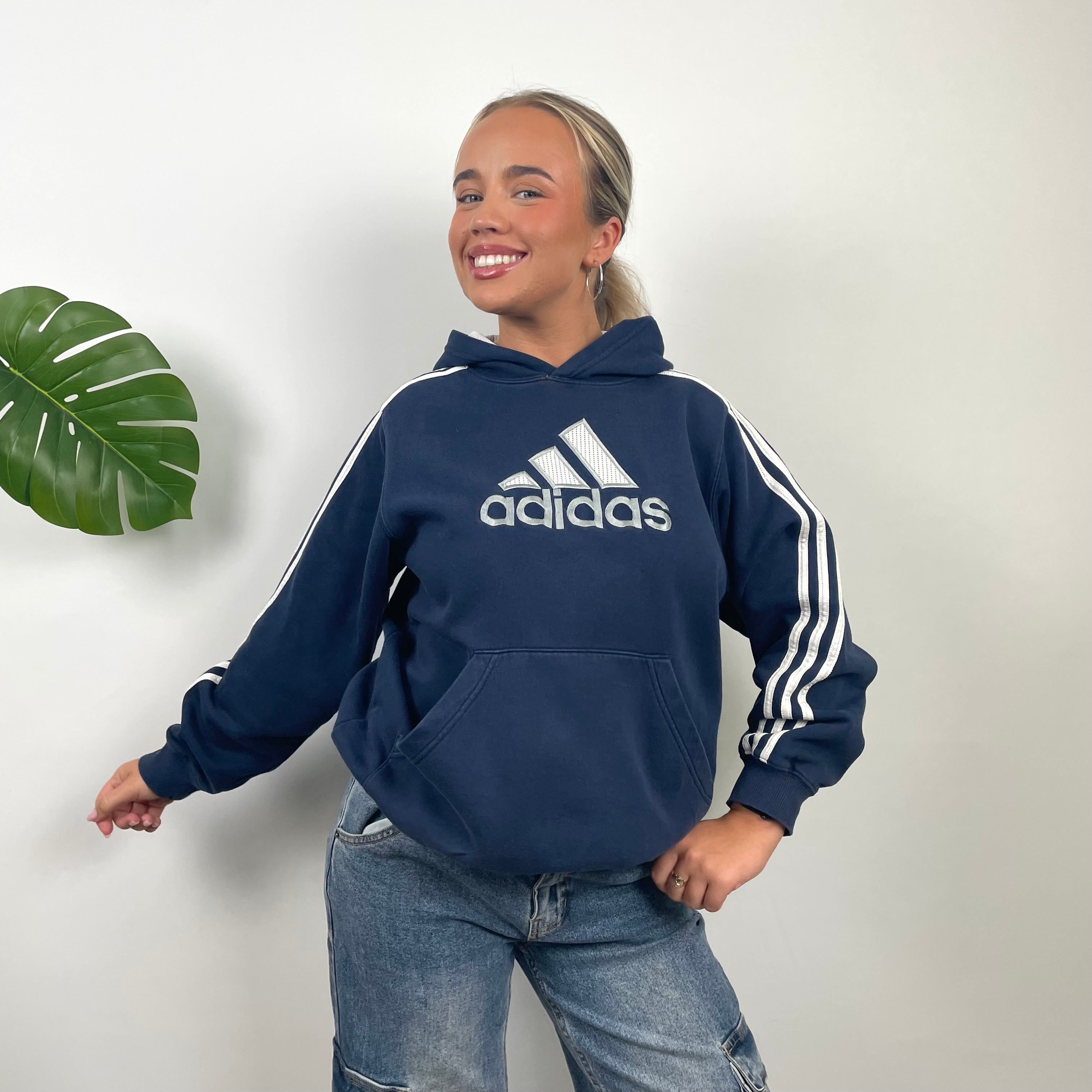 Adidas RARE Navy Embroidered Spell Out Hoodie (M)