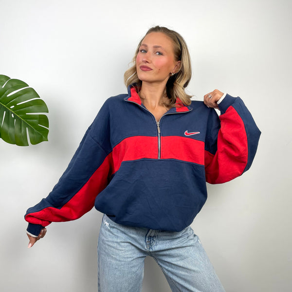Nike Navy Embroidered Swoosh Quarter Zip Sweatshirt (L)