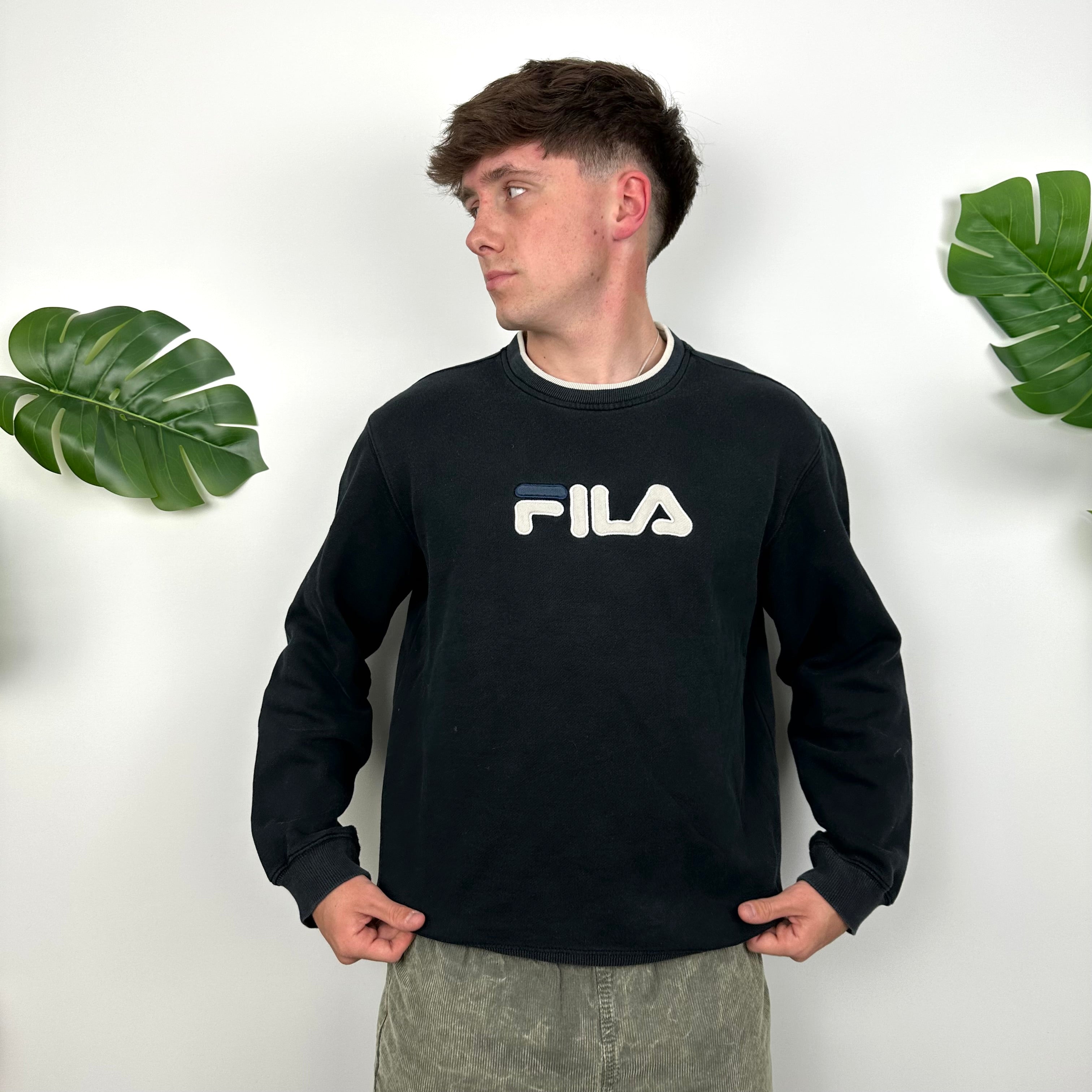 FILA Navy Embroidered Spell Out Sweatshirt (S)
