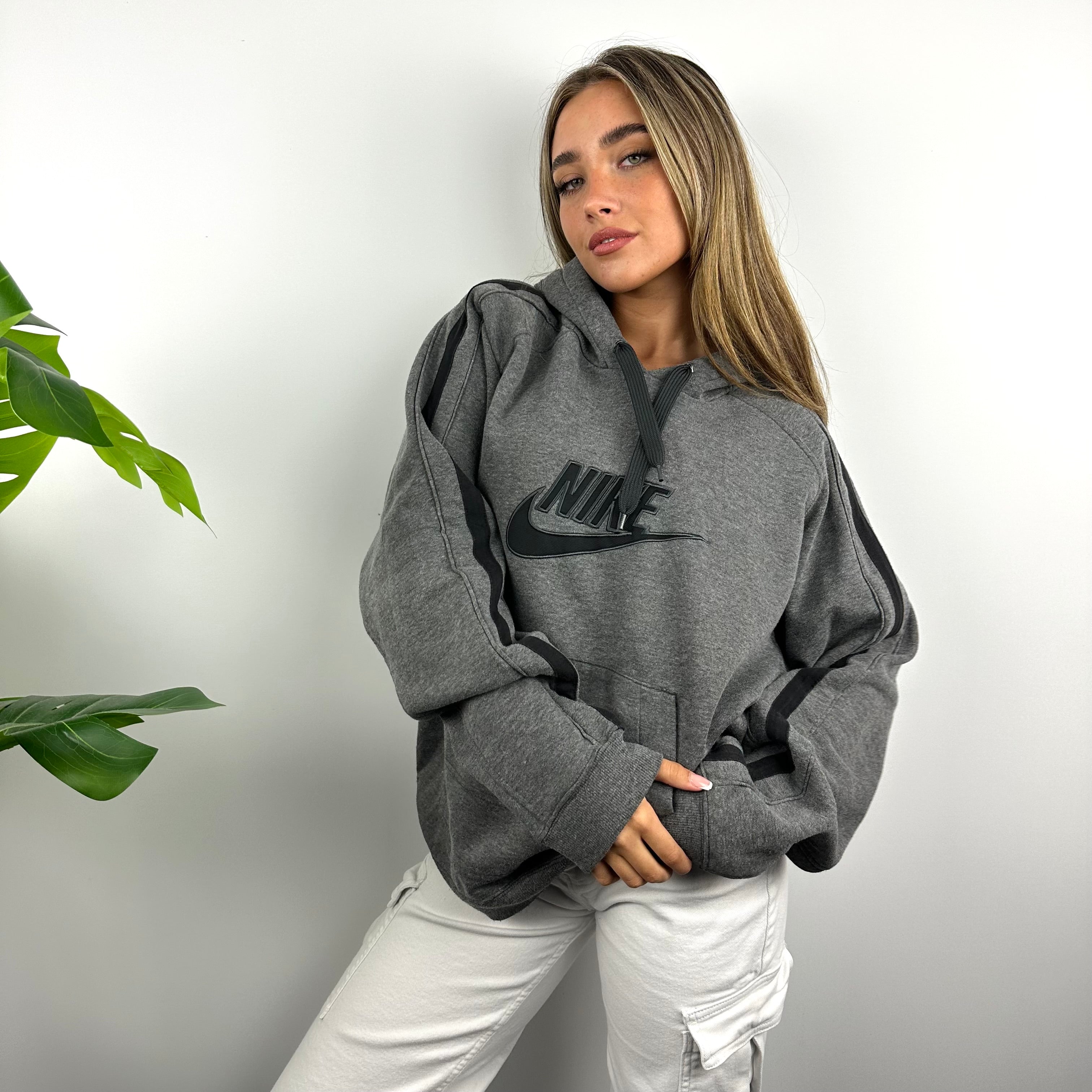 Nike RARE Grey Embroidered Spell Out Hoodie (L)