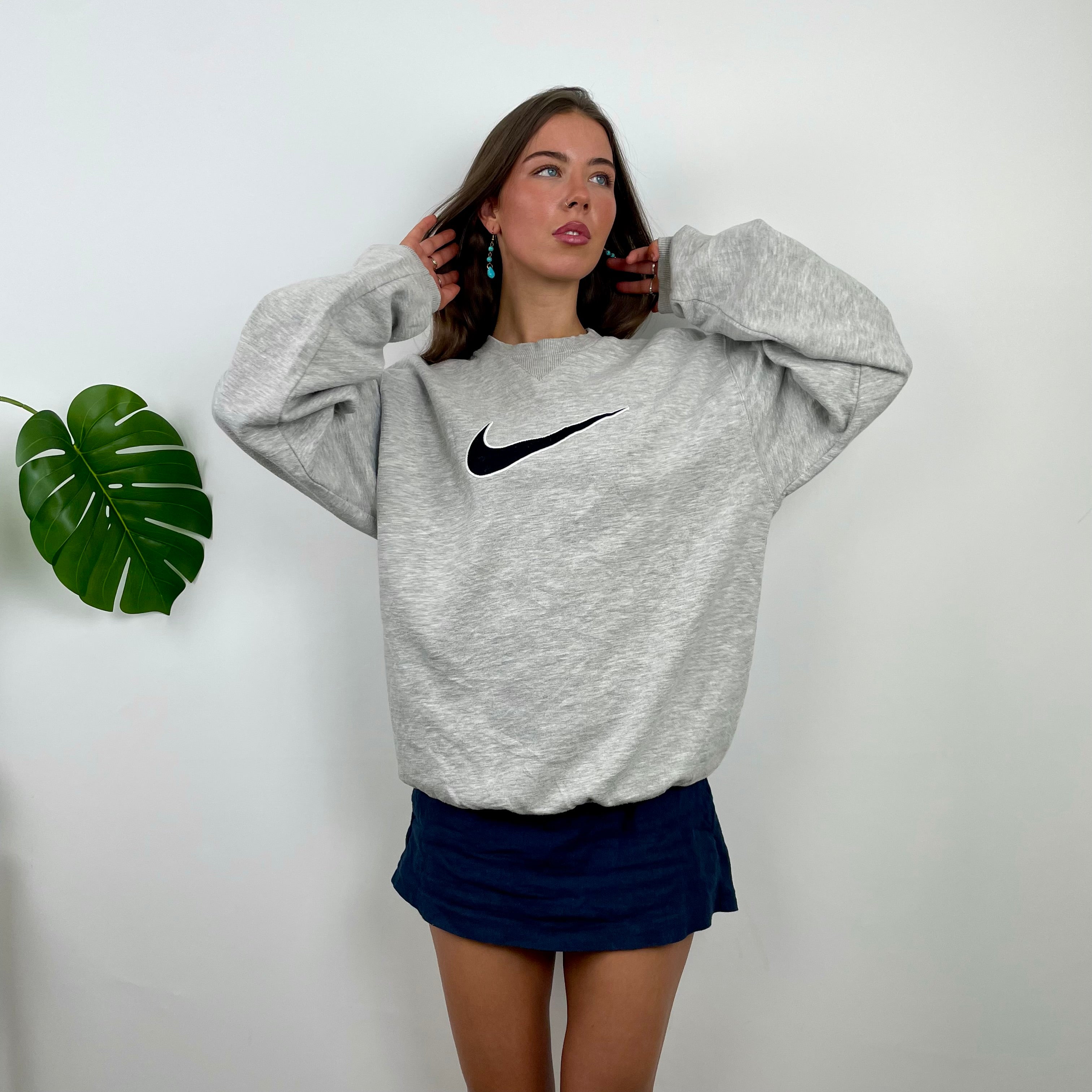 Nike Grey Embroidered Swoosh Sweatshirt (M)