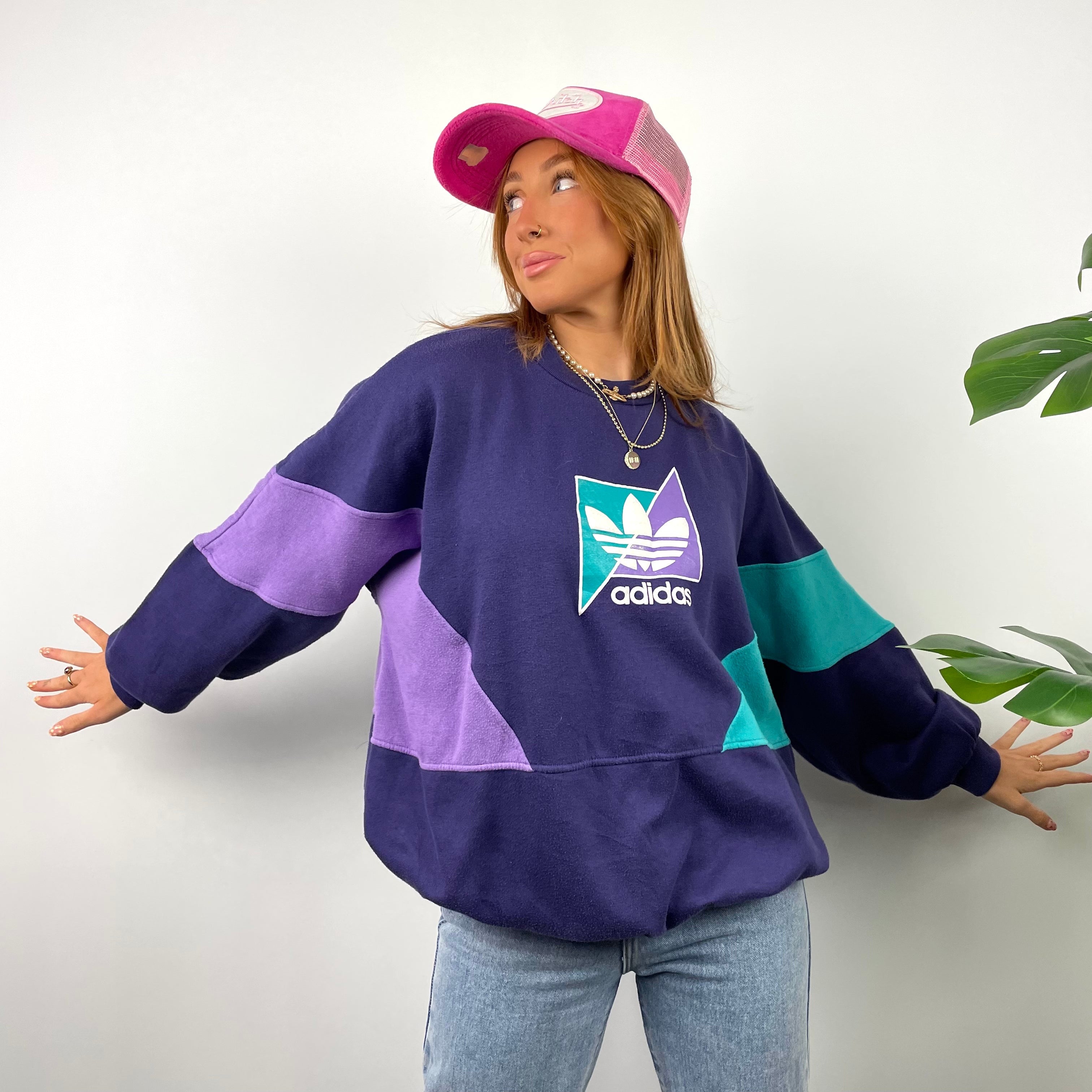 Adidas RARE Purple Colour Block Spell Out Sweatshirt (M)