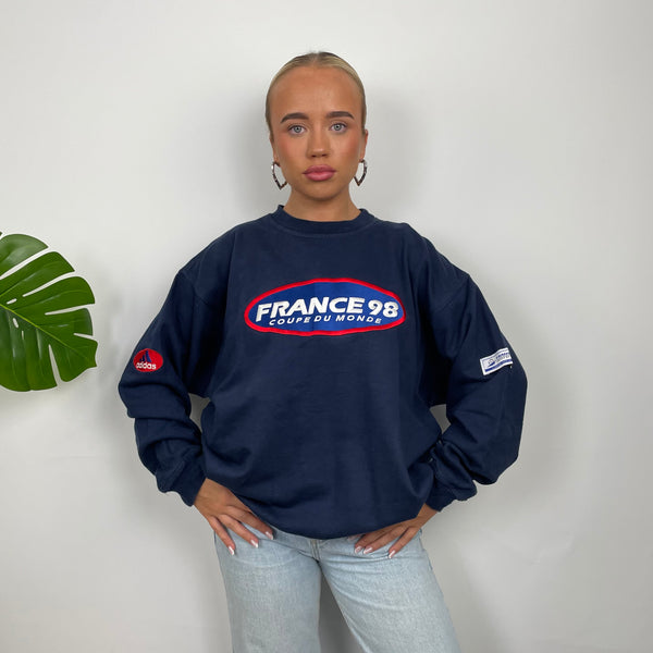 Adidas x Football World Cup France 1998 RARE Navy Embroidered Spell Out Sweatshirt (M)