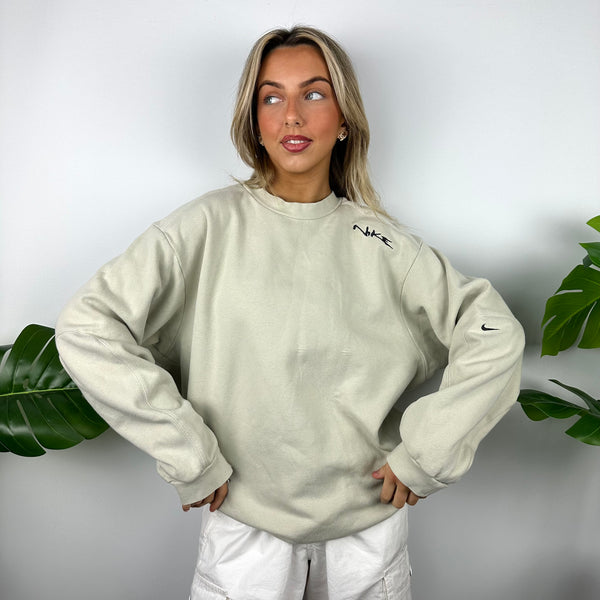 Nike Cream Embroidered Spell Out Sweatshirt (L)