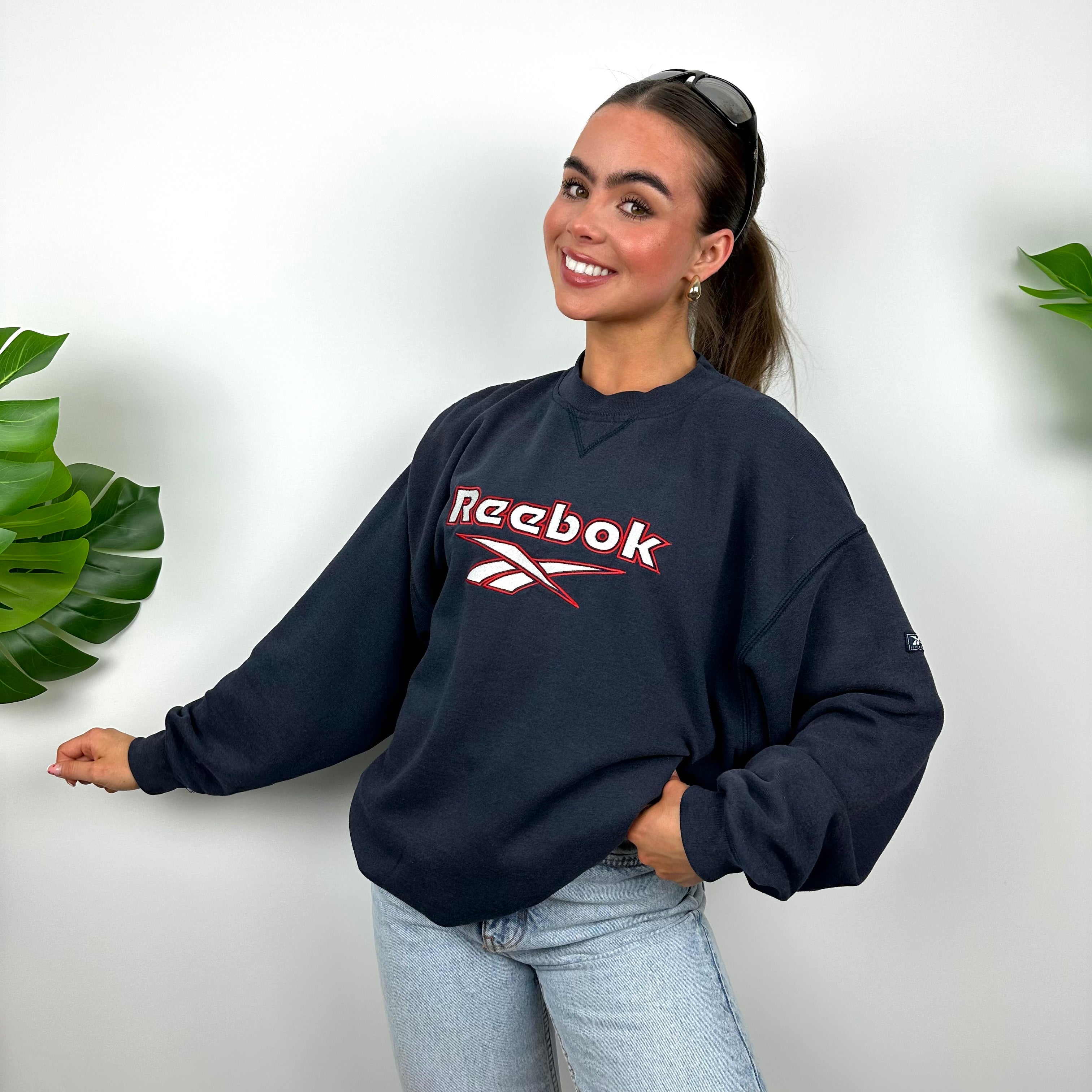 Reebok Navy Embroidered Spell Out Sweatshirt (M)