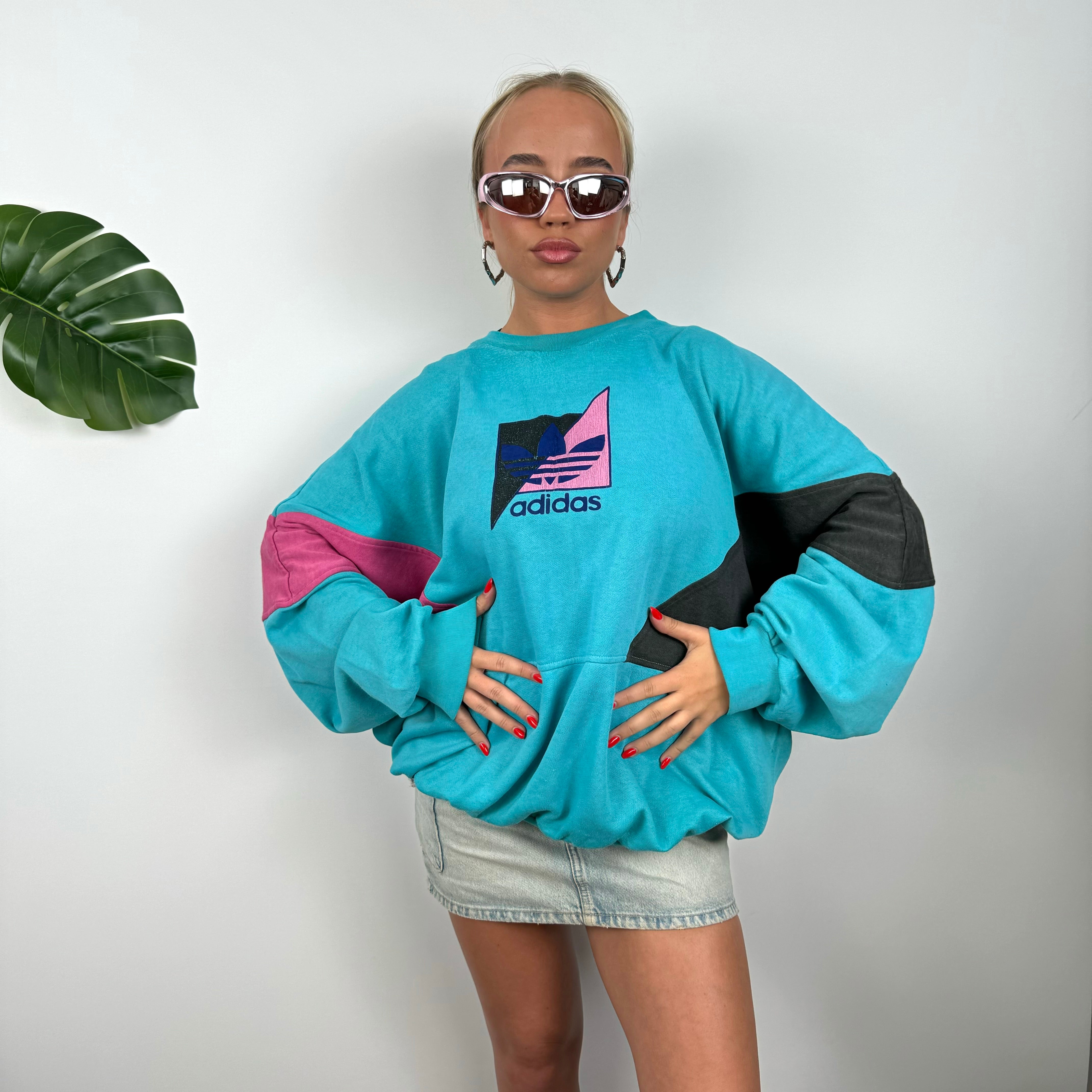 Adidas RARE Turquoise Colour Block Spell Out Sweatshirt (L)