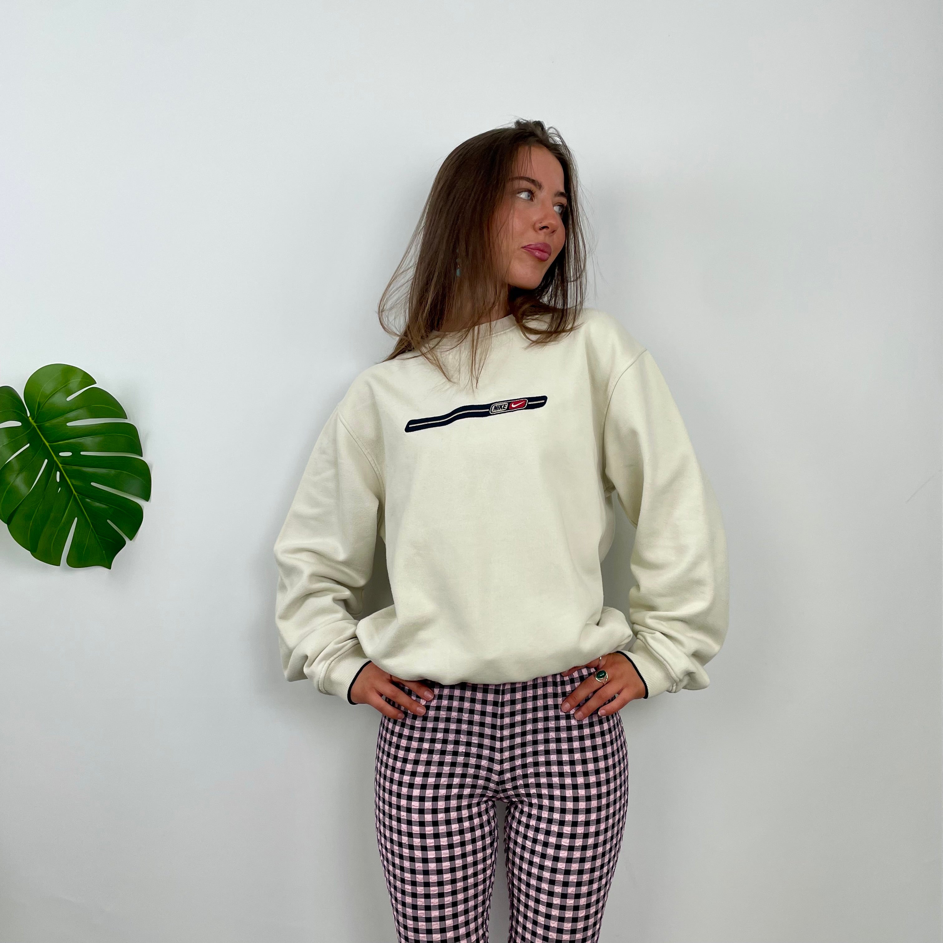 Nike White Embroidered Swoosh Sweatshirt (L)