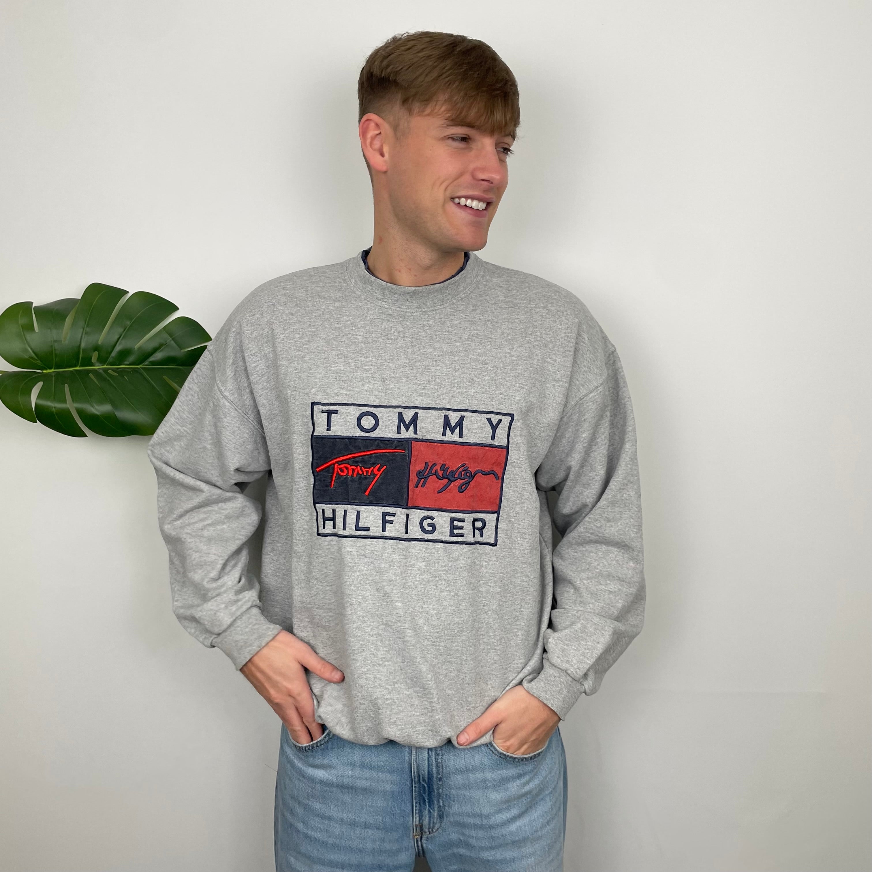 Tommy Hilfiger Grey Embroidered Spell Out Sweatshirt (XL)