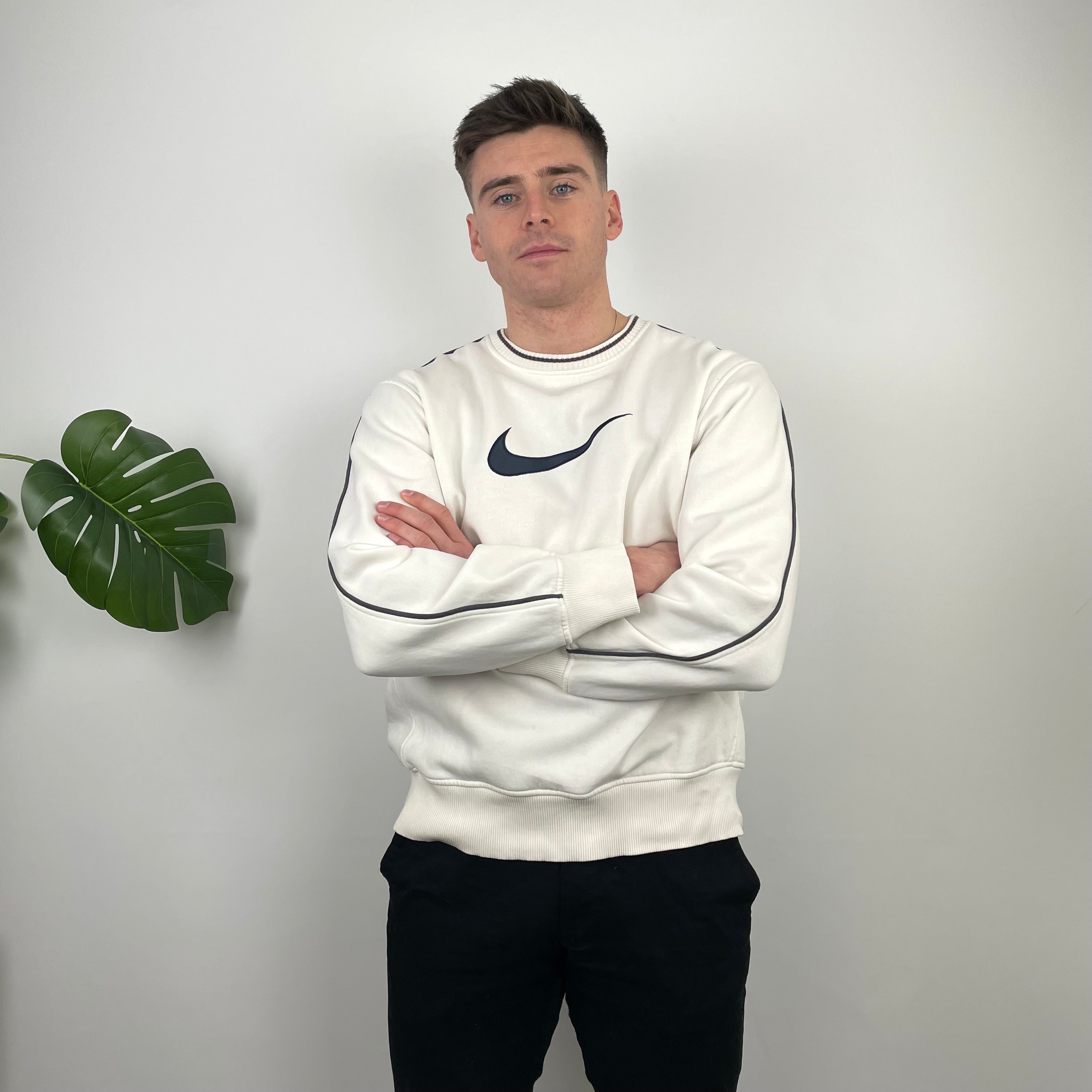 Nike White Embroidered Swoosh Sweatshirt (L)