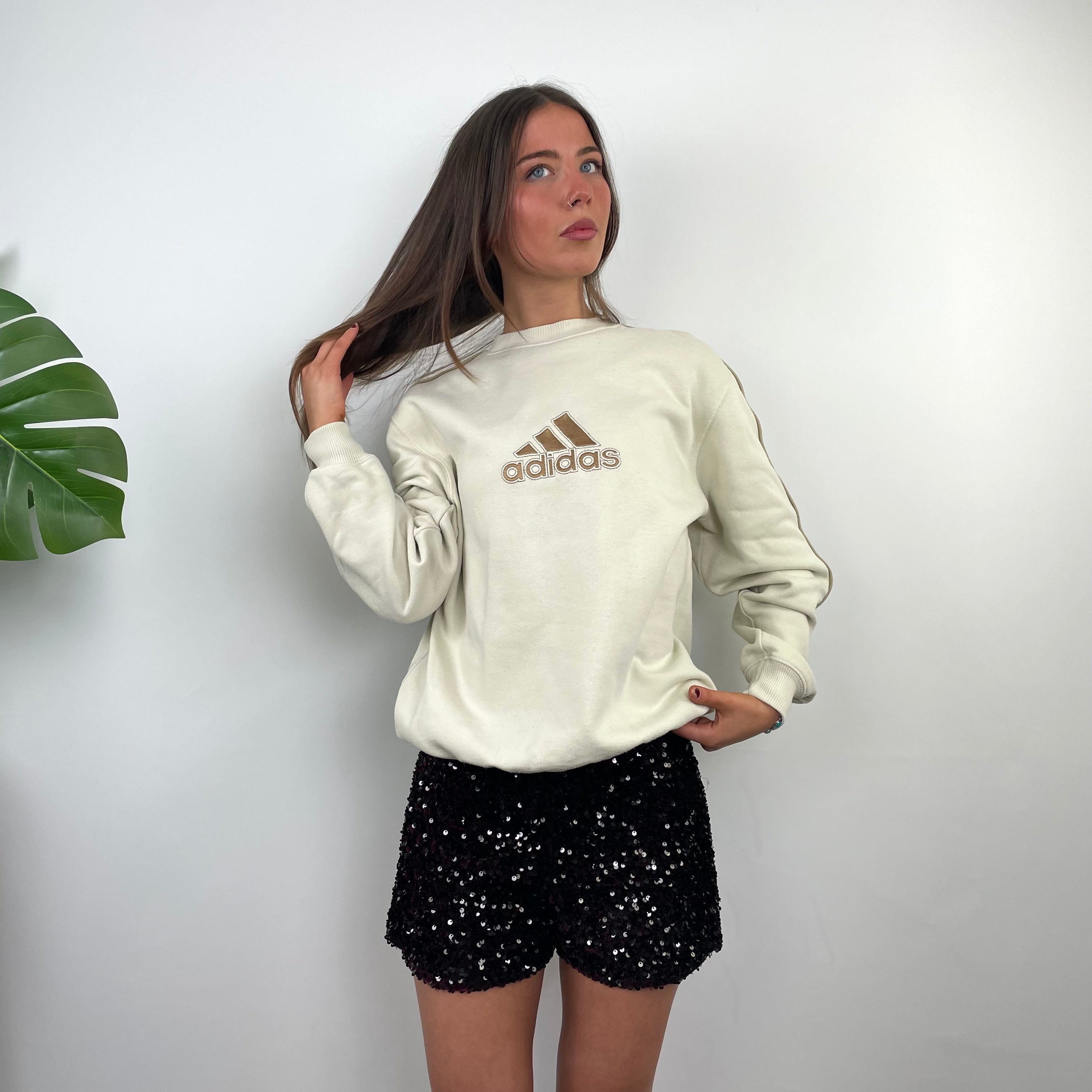 Adidas Cream Embroidered Spell Out Sweatshirt (M)