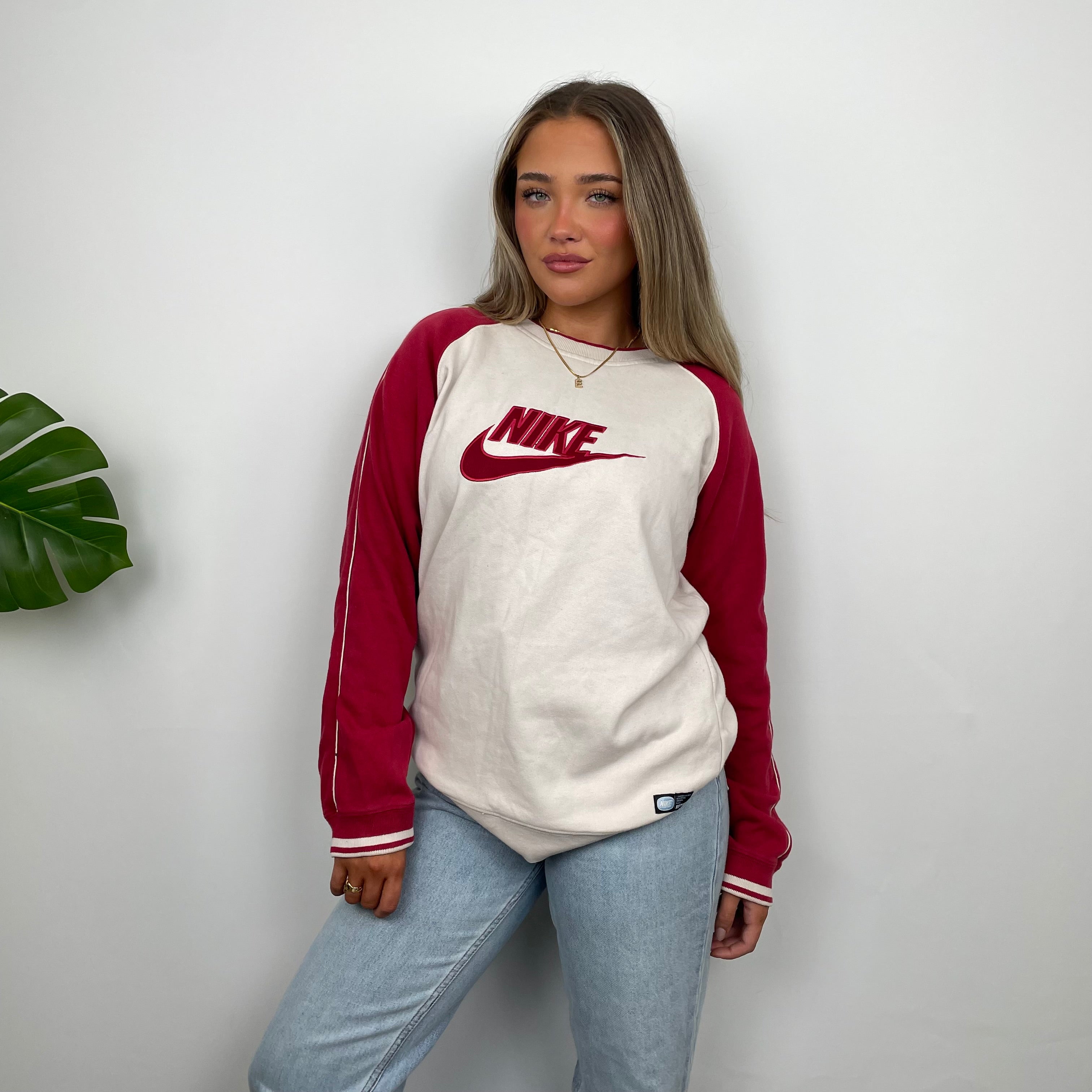 Nike RARE White Embroidered Spell Out Sweatshirt (M)