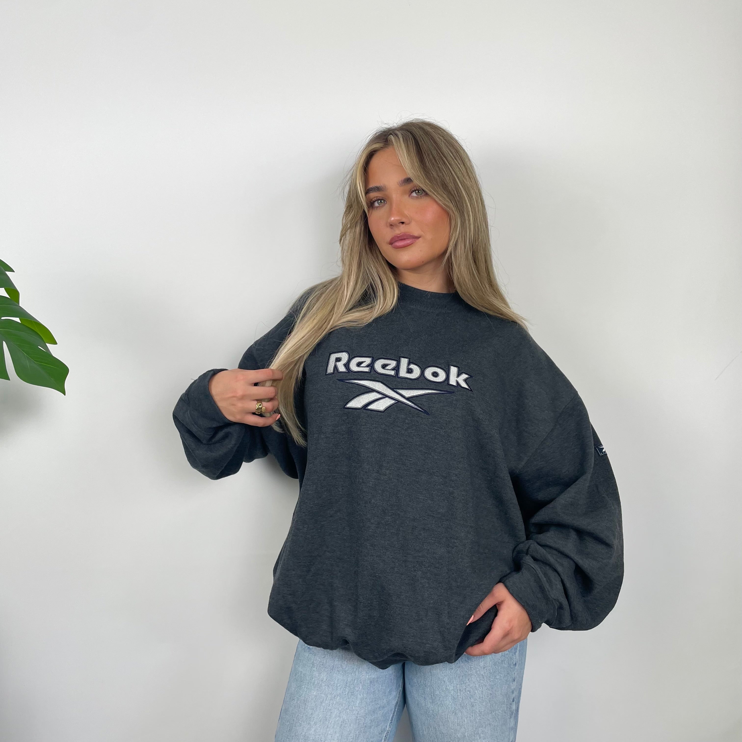 Reebok RARE Black Embroidered Spell Out Sweatshirt (L)