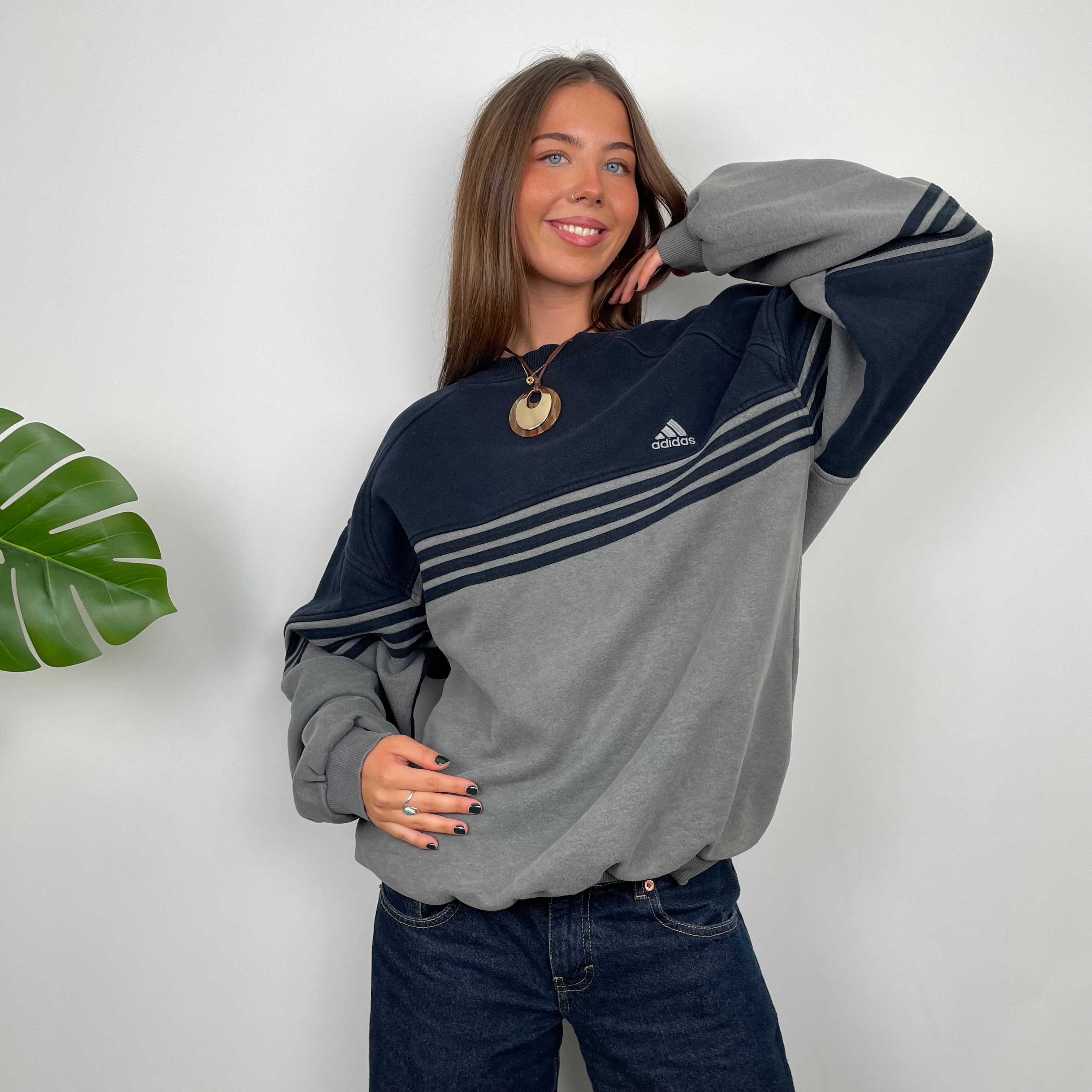 Adidas Grey Embroidered Spell Out Sweatshirt (L)