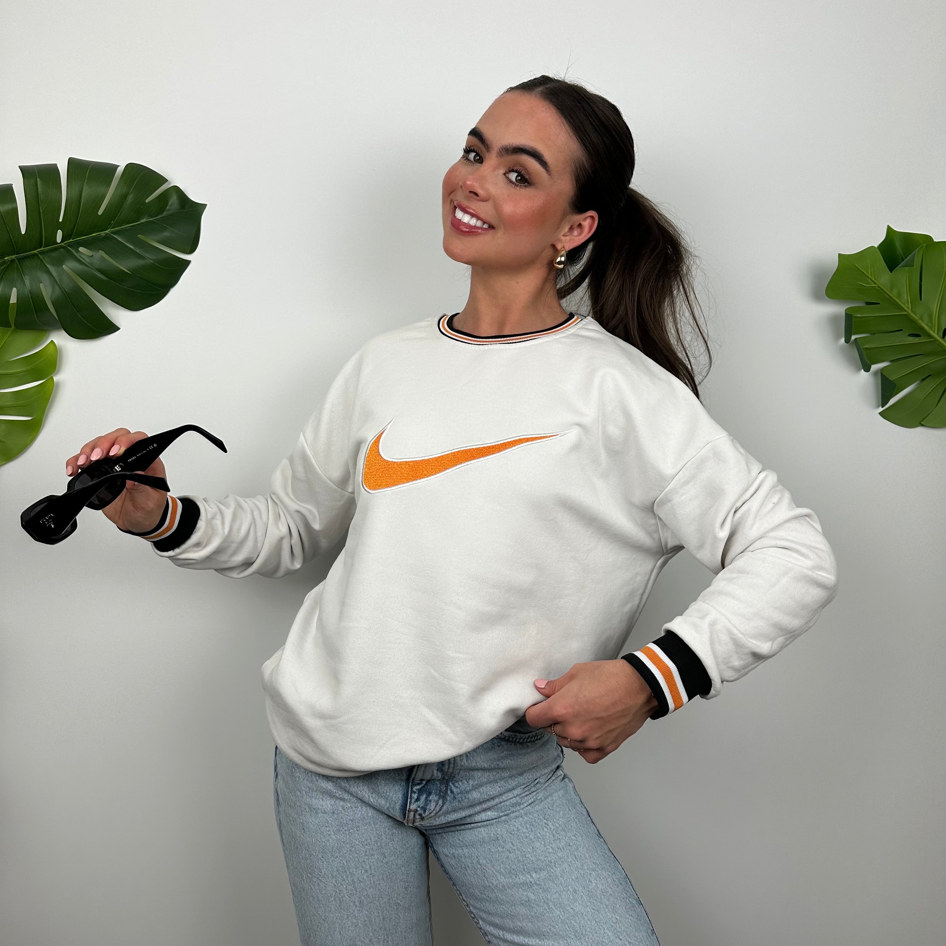 Nike White Embroidered Swoosh Sweatshirt (M)