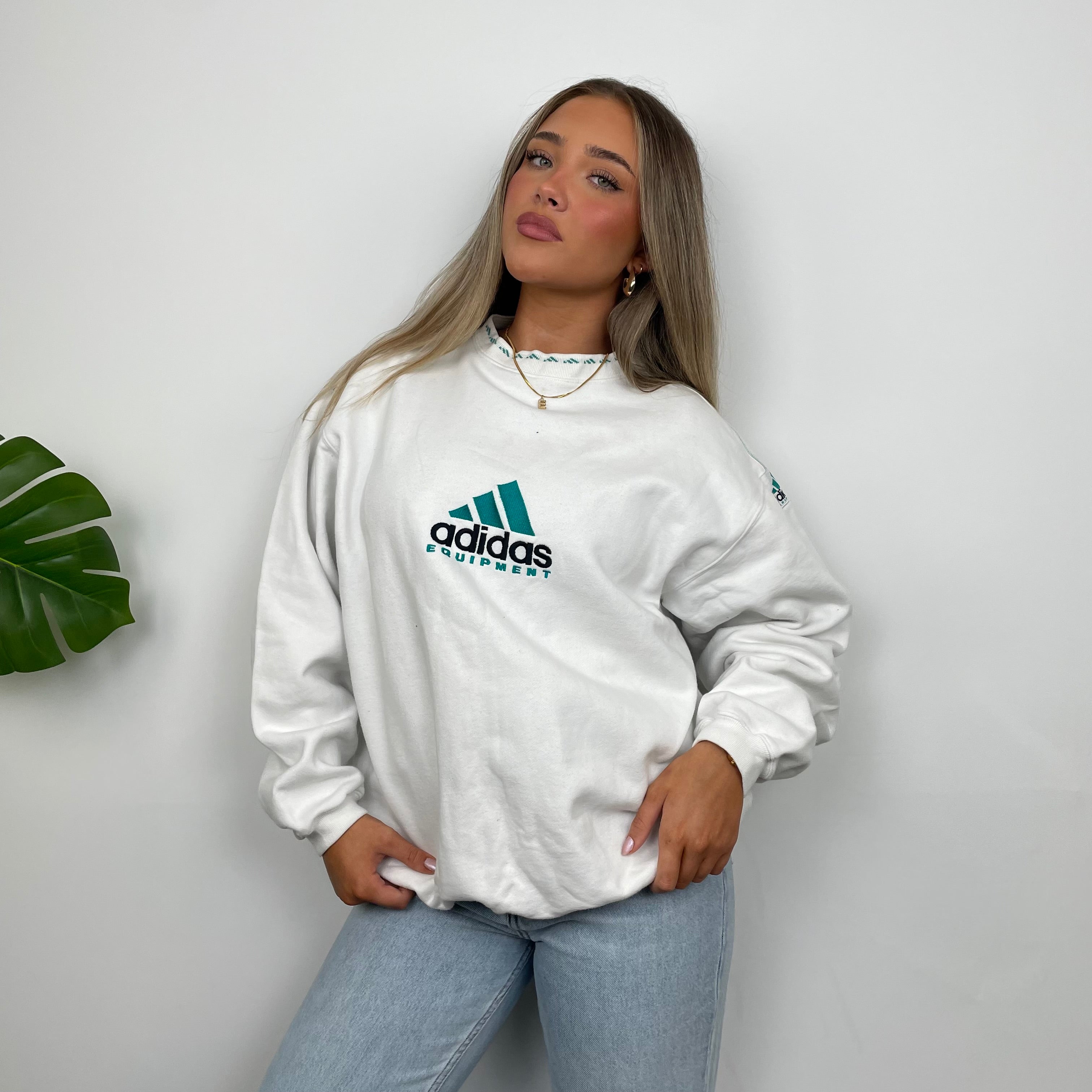 Adidas Equipment White Embroidered Spell Out Sweatshirt (M)