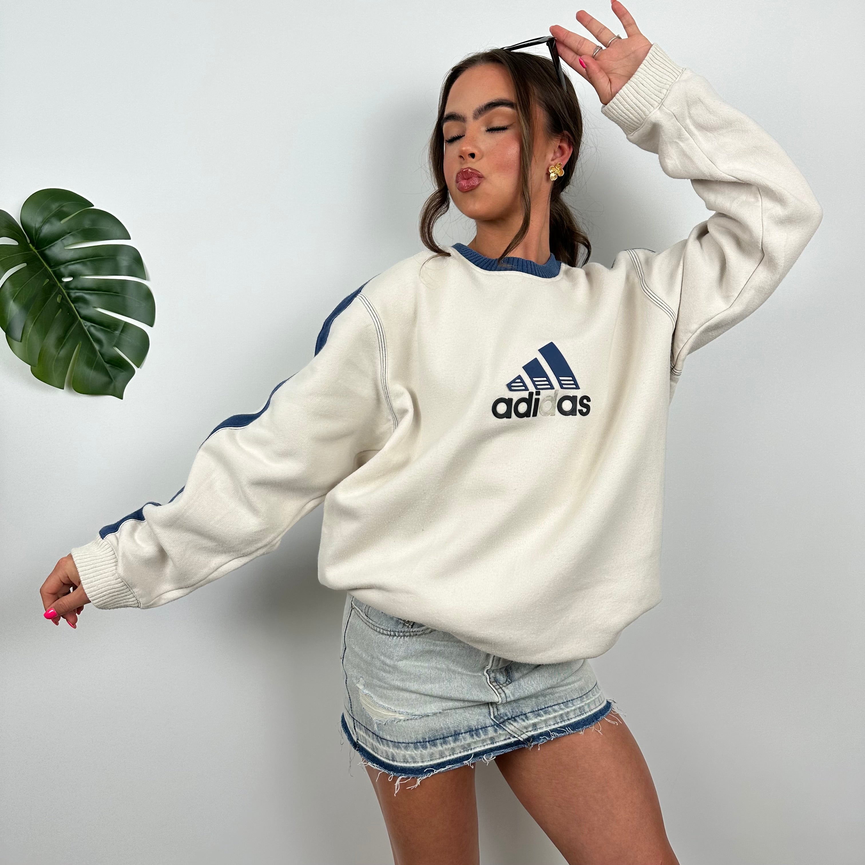 Adidas Cream Embroidered Spell Out Sweatshirt (M)