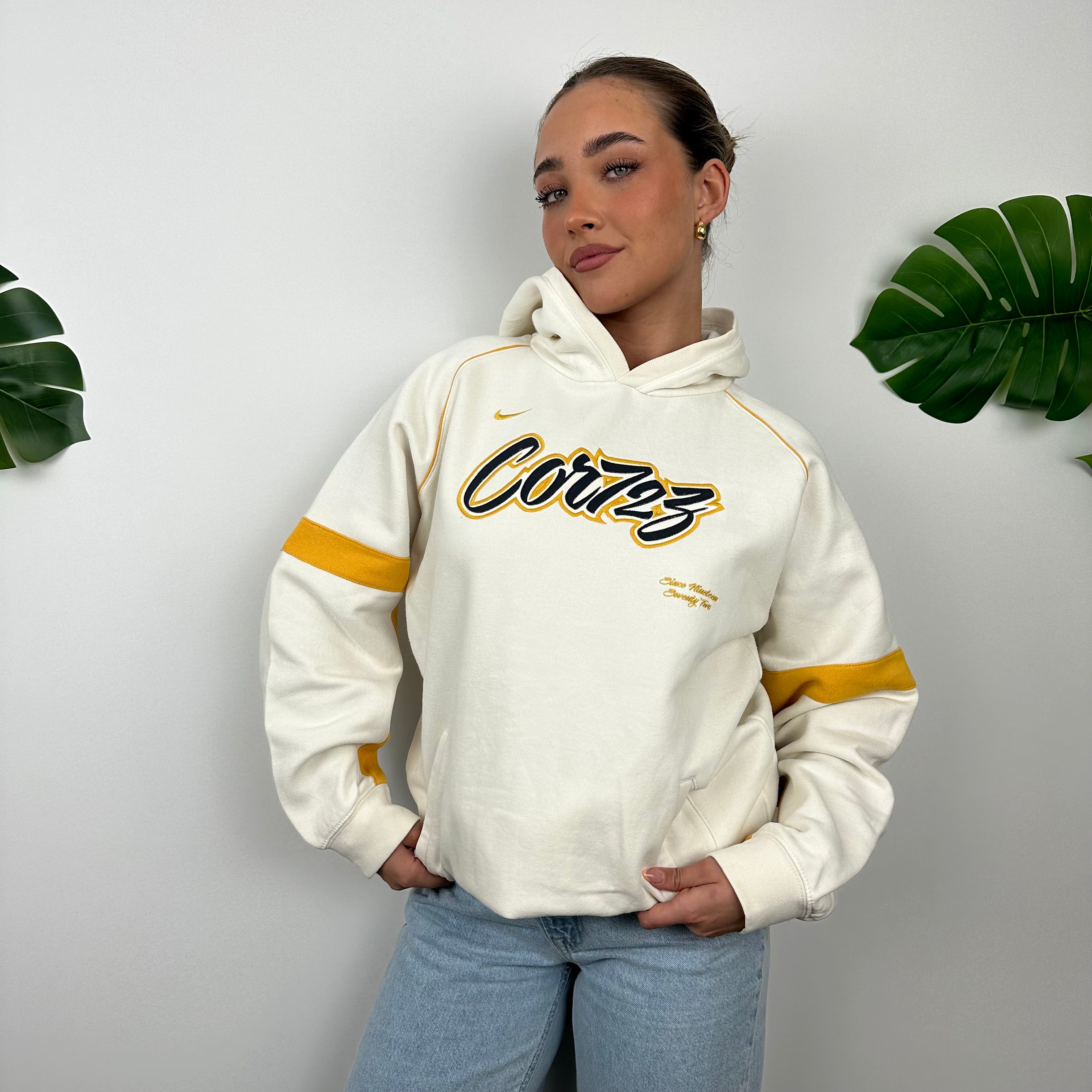 Nike Cortez RARE Cream Embroidered Spell Out Hoodie (M)