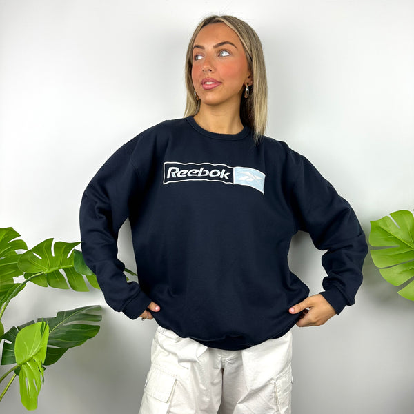 Reebok Navy Embroidered Spell Out Sweatshirt (L)