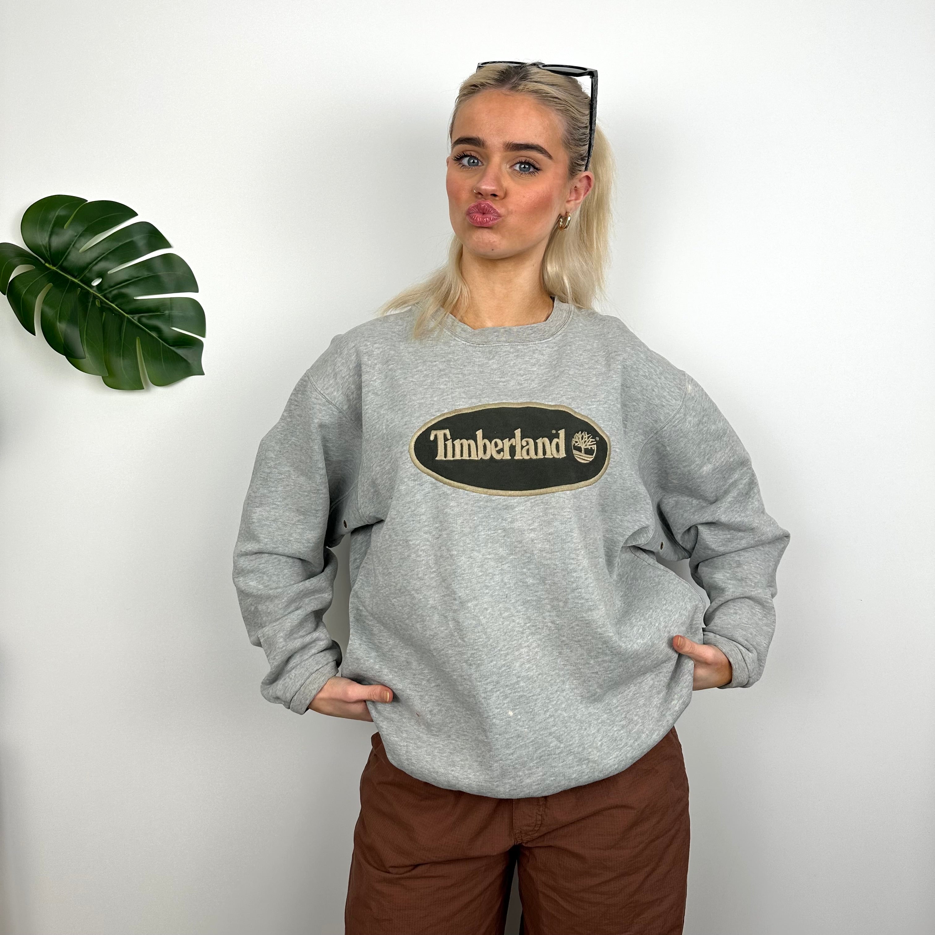 Timberland Grey Embroidered Spell Out Sweatshirt (M)