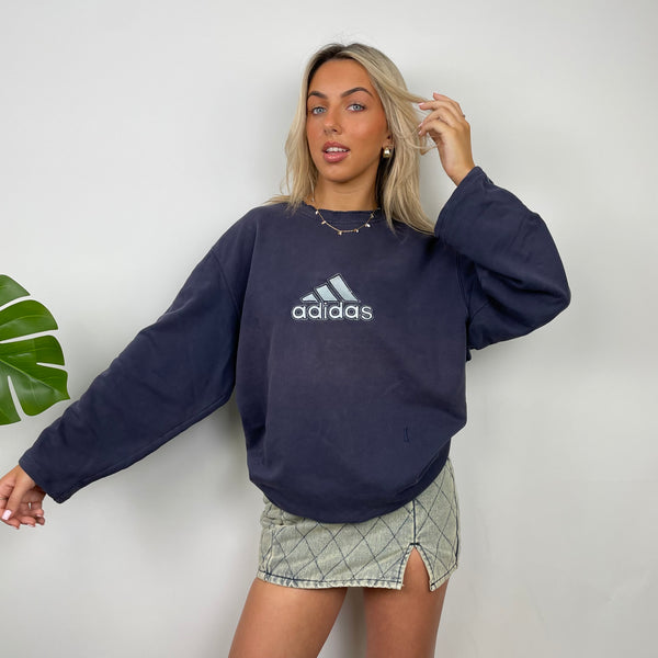 Adidas Navy Embroidered Spell Out Sweatshirt (L)