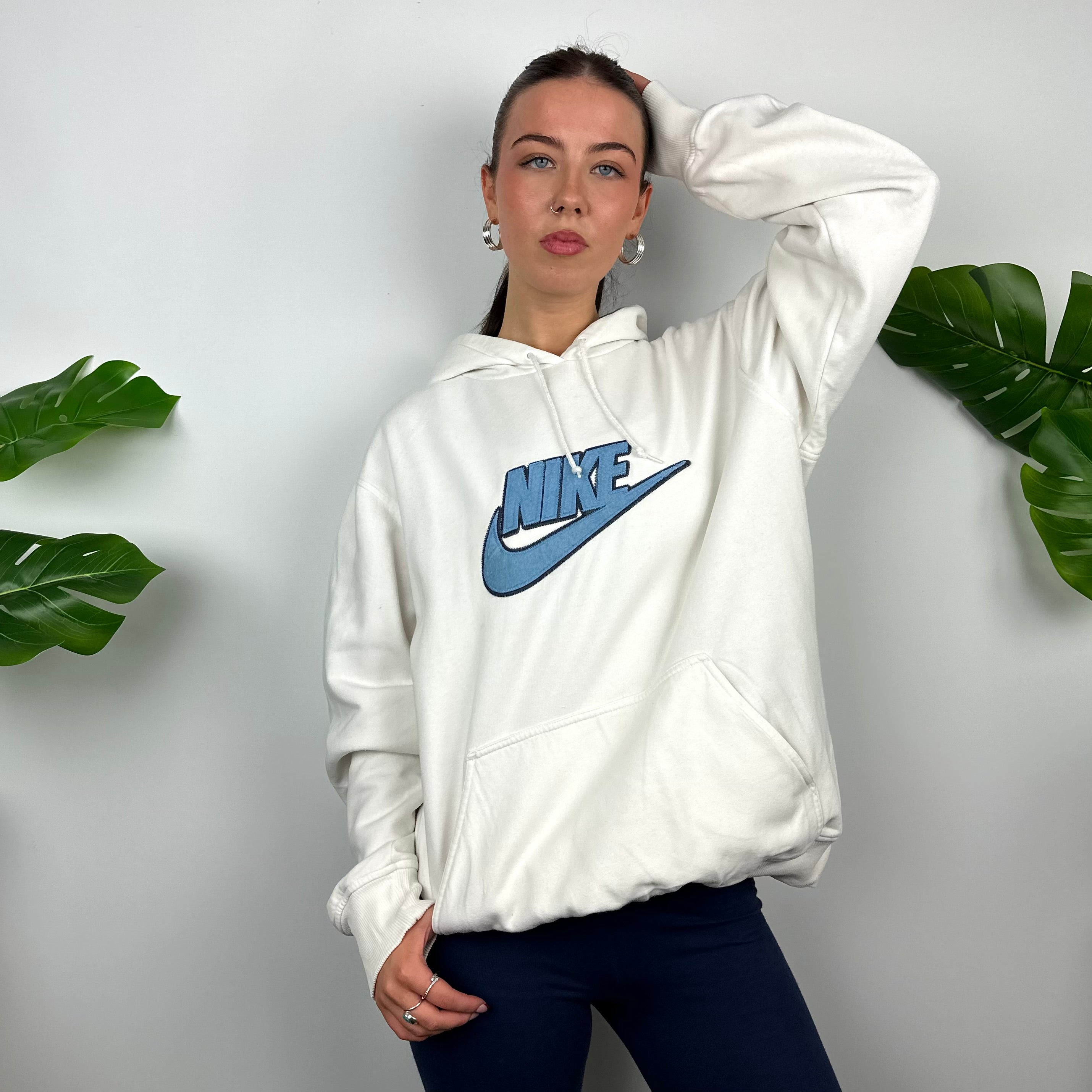 Nike RARE White Embroidered Spell Out Hoodie (L)