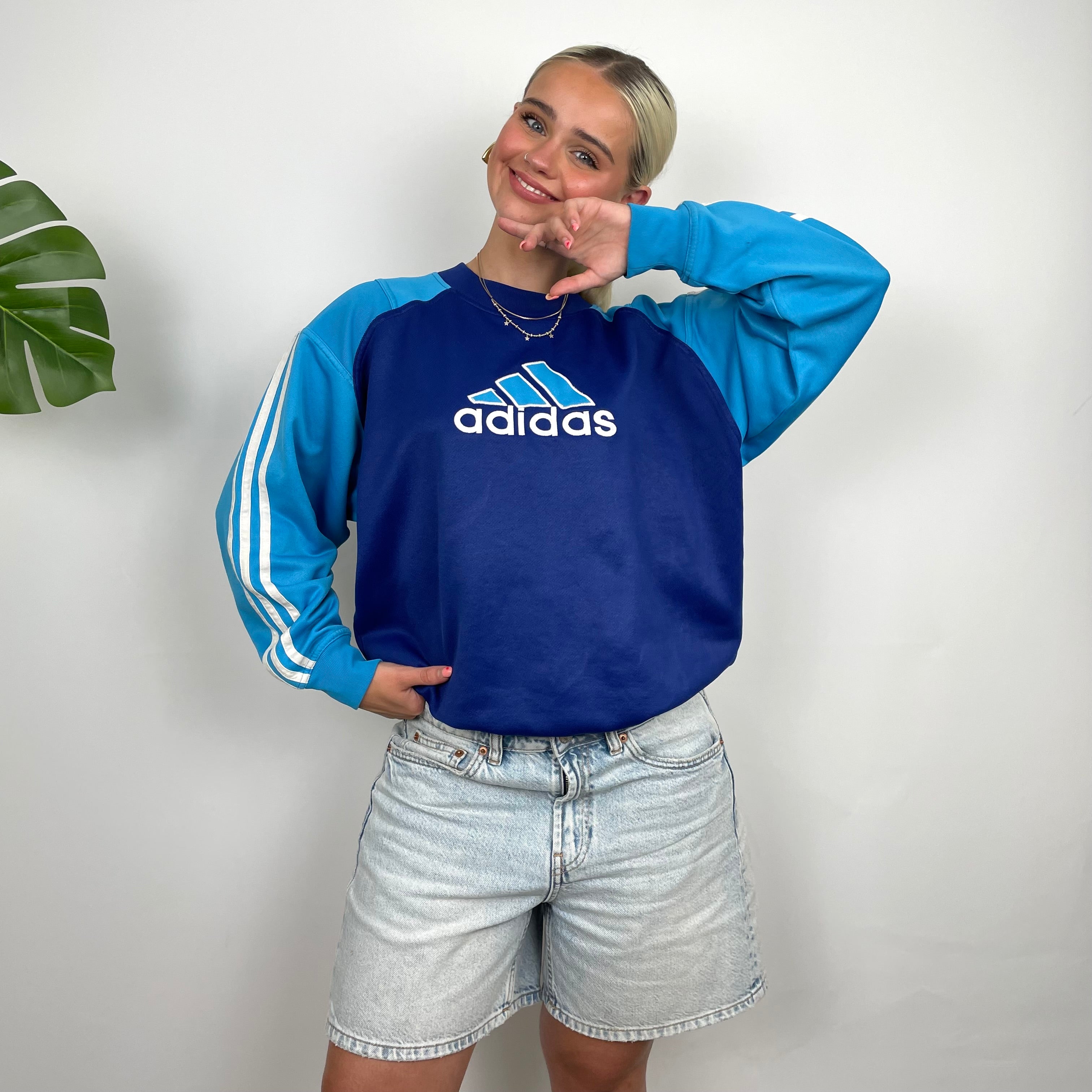 Adidas Navy Embroidered Spell Out Sweatshirt (S)