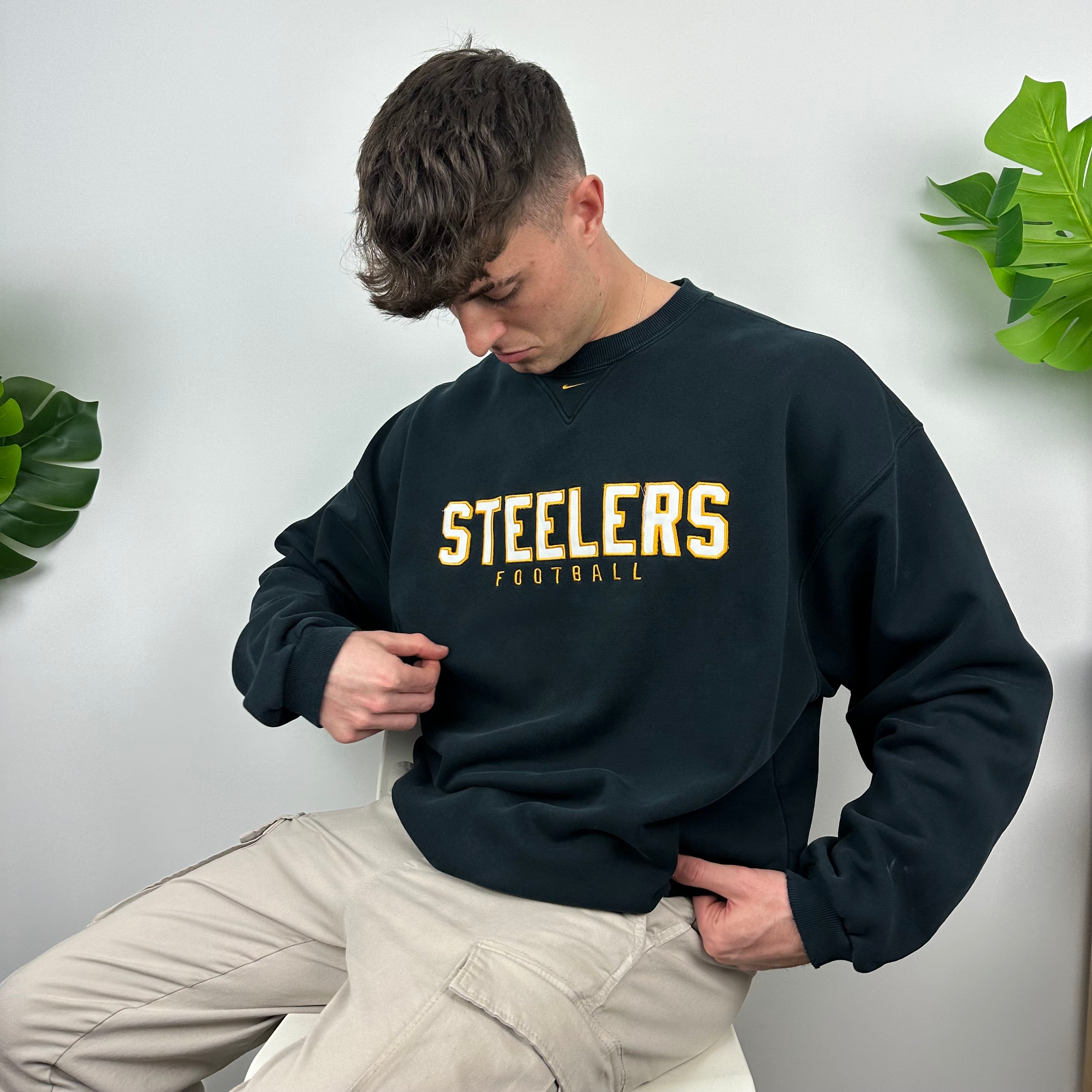 Nike X Pittsburgh Steelers Black Embroidered Spell Out Sweatshirt (XL)