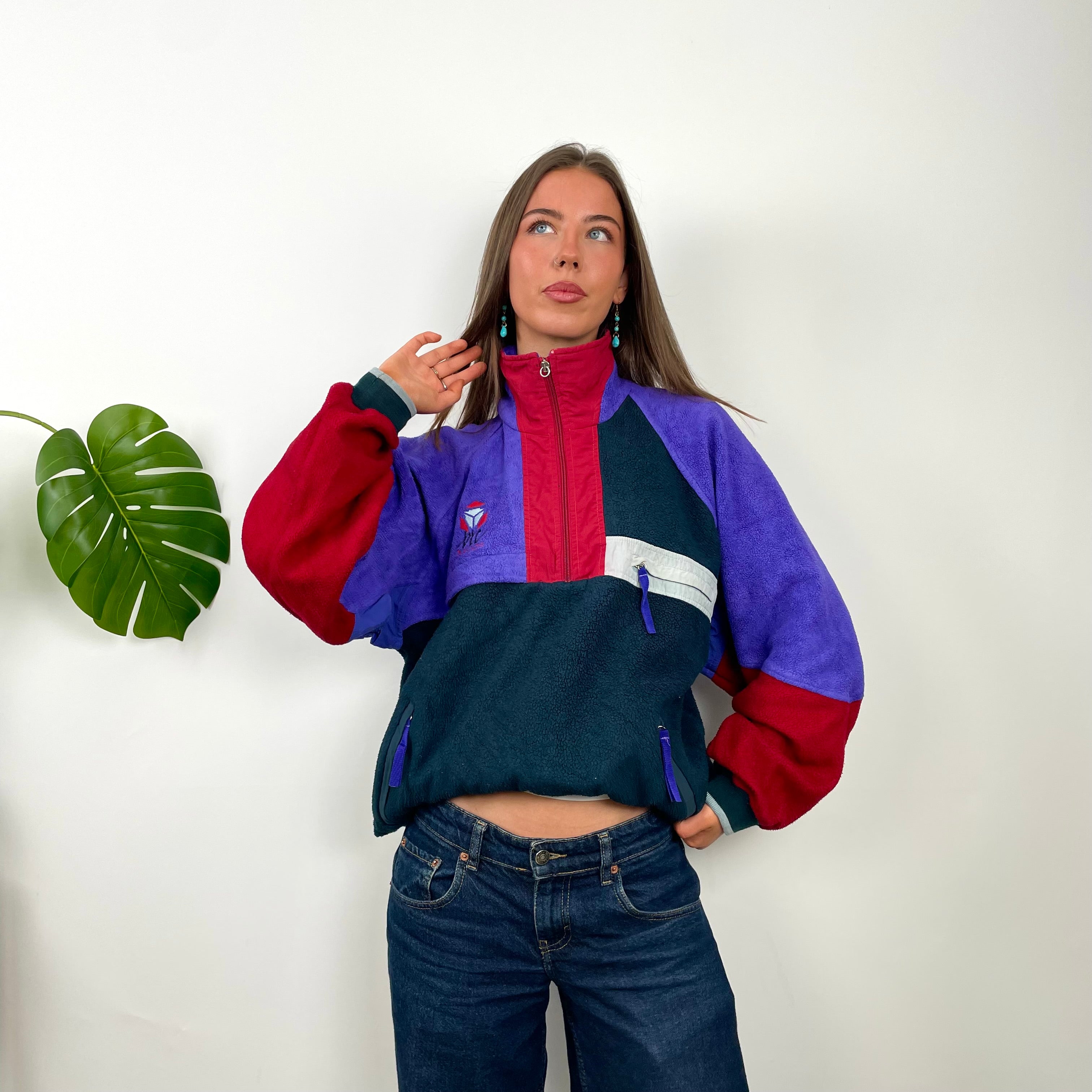 Adidas Colour Block Teddy Bear Quarter Zip Up Fleece (M)