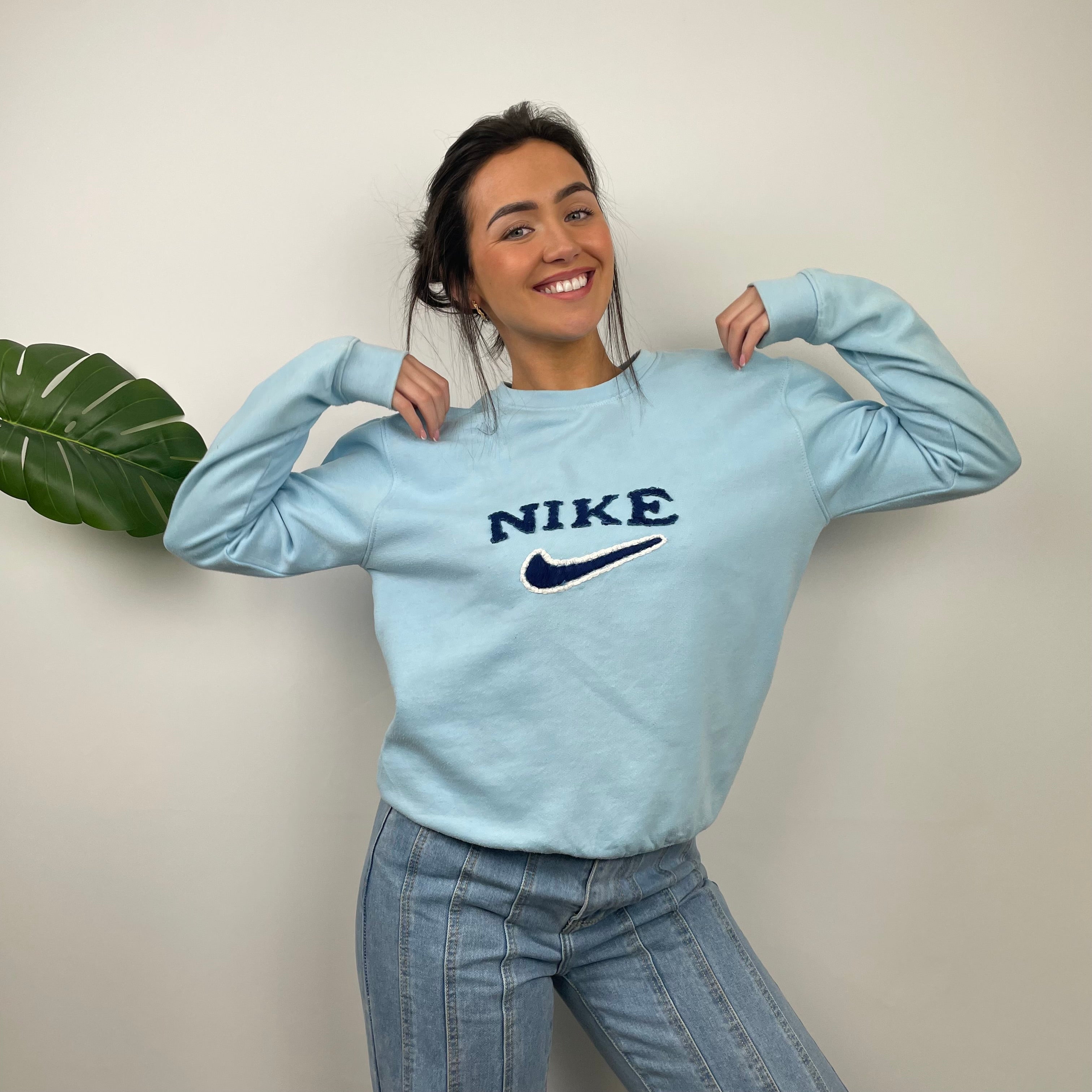 Nike Baby Blue Embroidered Spell Out Sweatshirt (S)