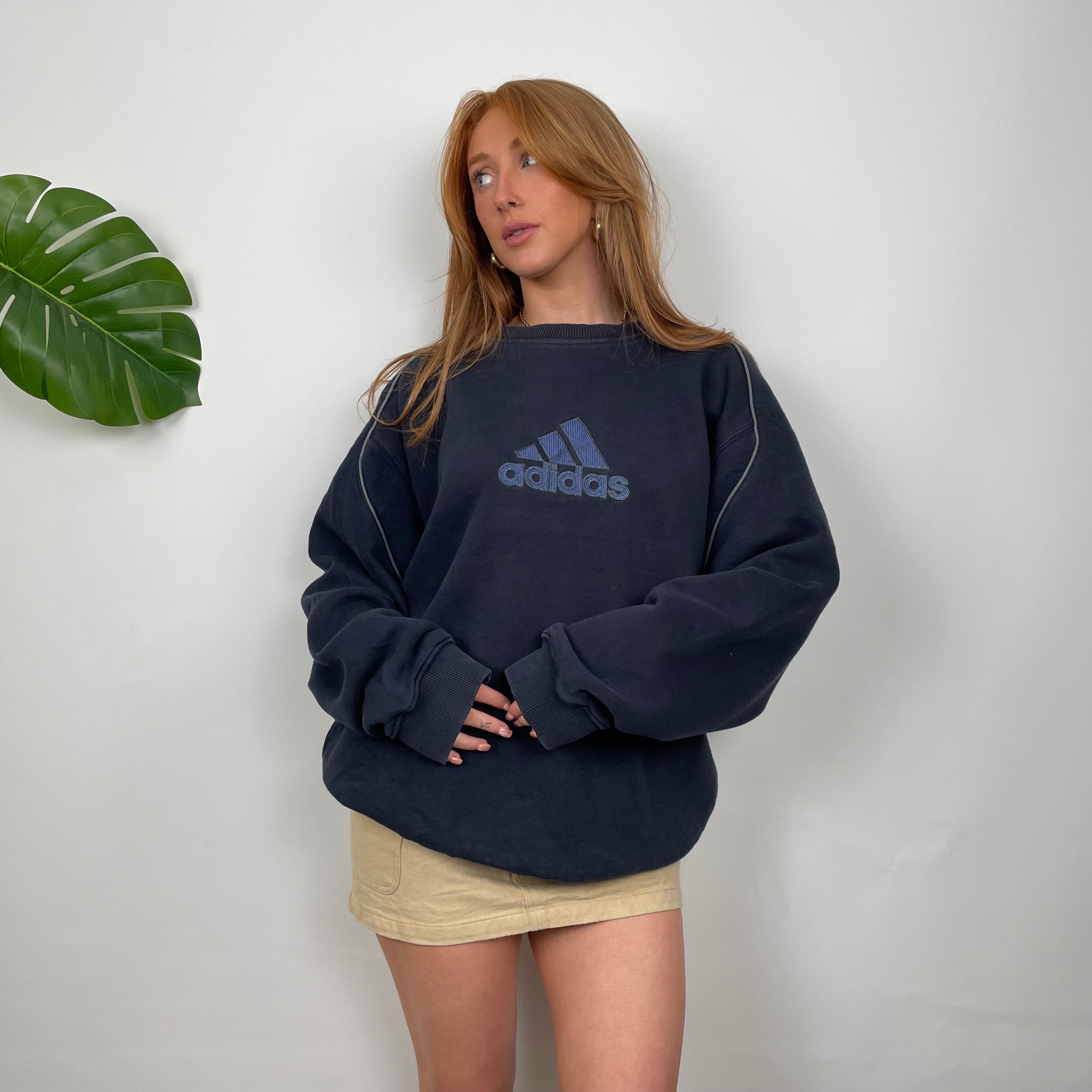 Adidas Navy Embroidered Spell Out Sweatshirt (L)