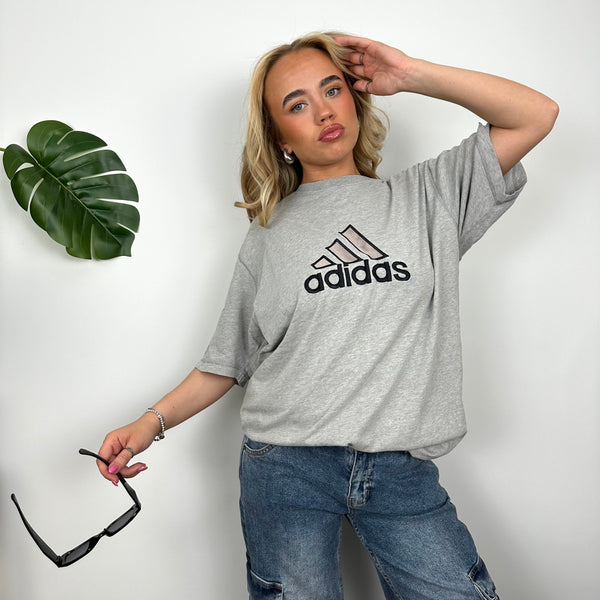 Adidas RARE Grey Embroidered Spell Out T Shirt (L)