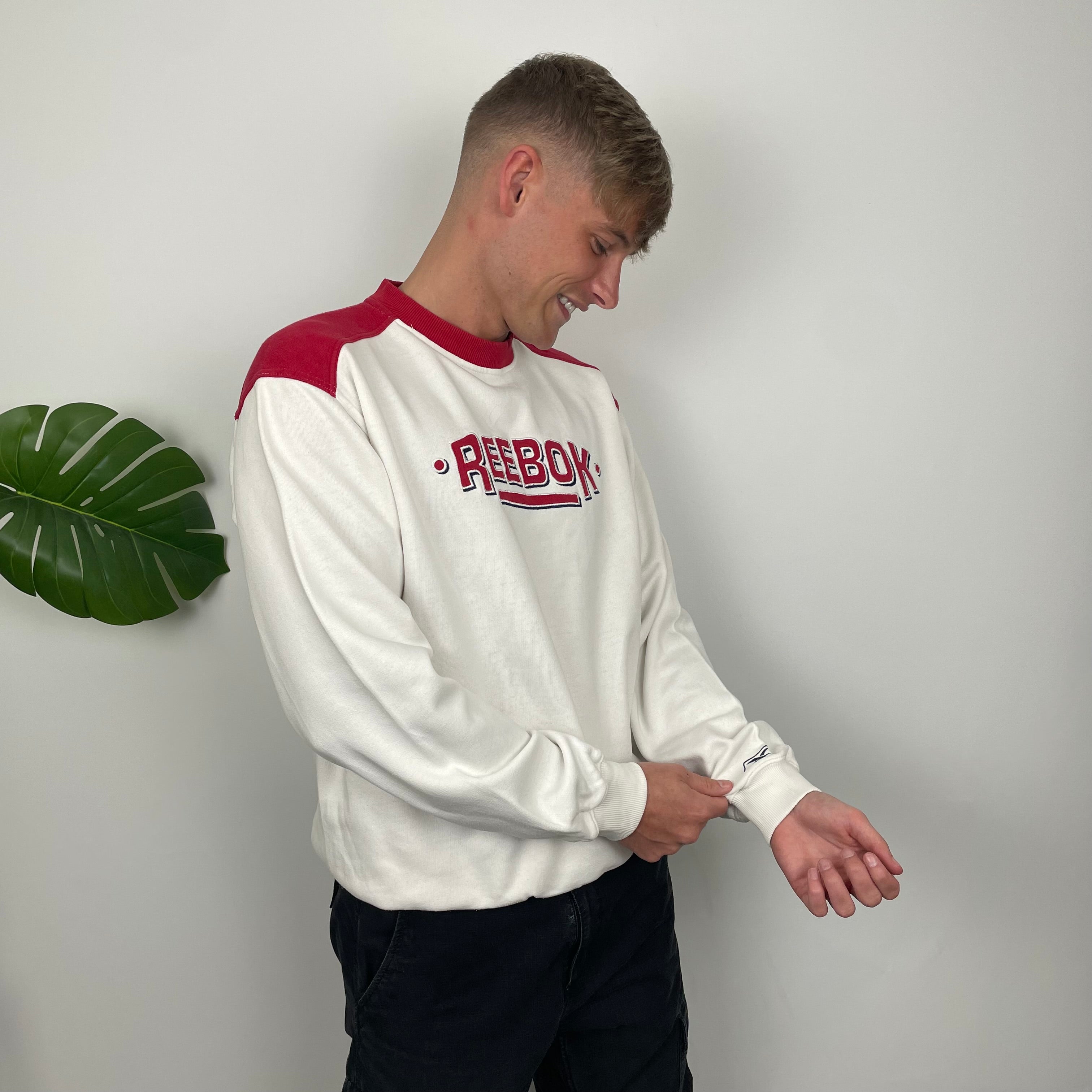 Reebok White Embroidered Spell Out Sweatshirt (L)