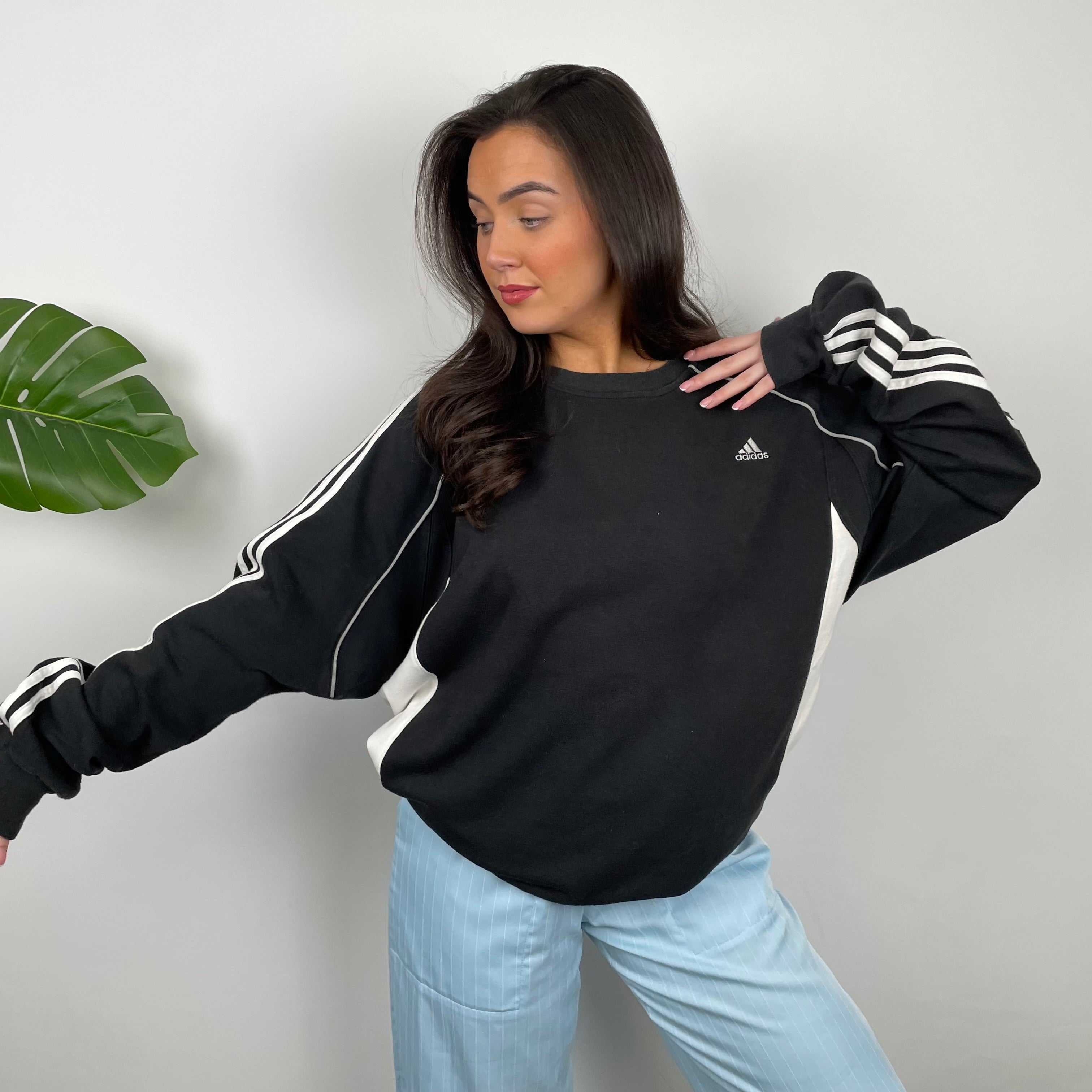 Adidas Black & White Embroidered Spell Out Sweatshirt (L)